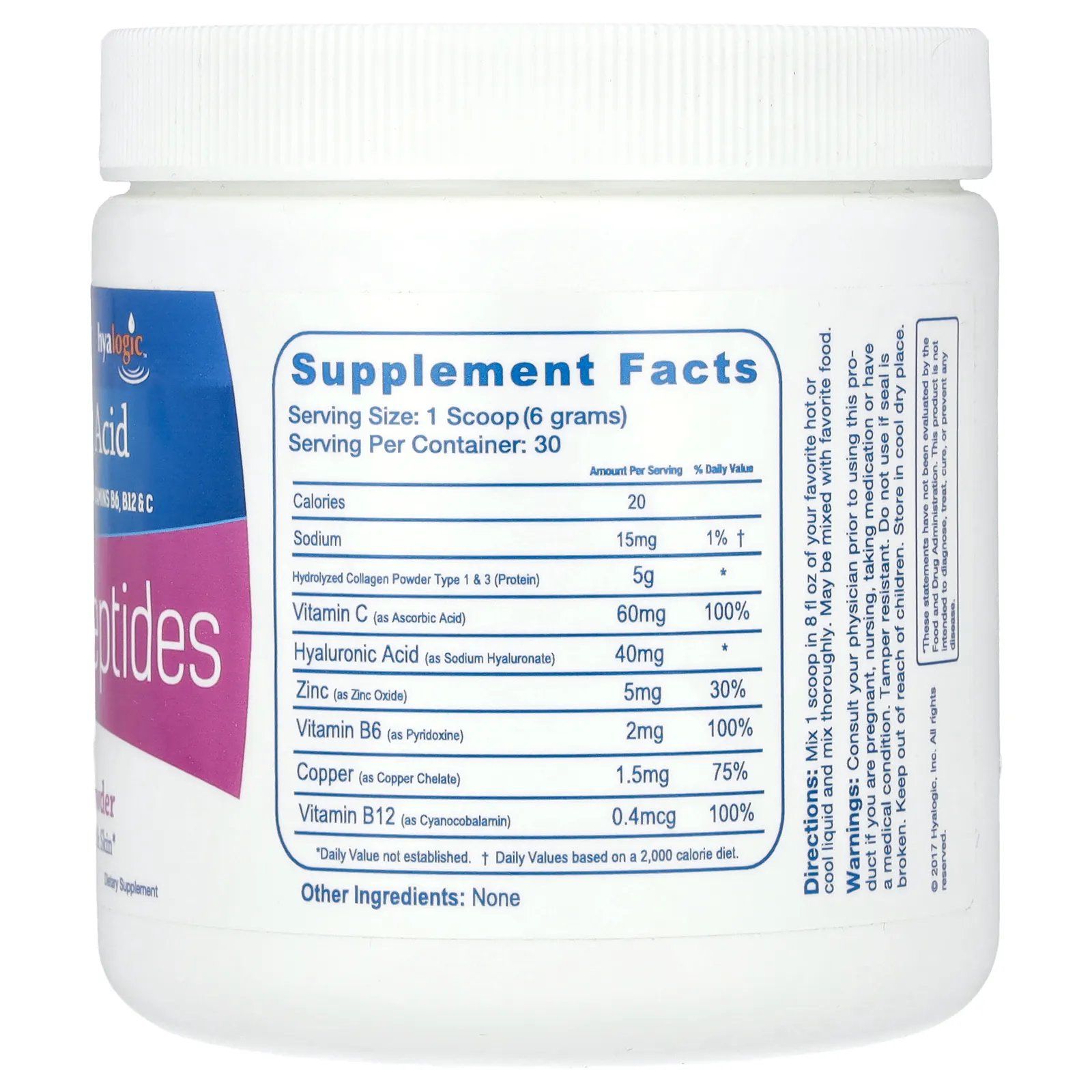 Hyalogic, гиалуроновый коллаген в порошке, без добавок, 180 г (6,4 унции)