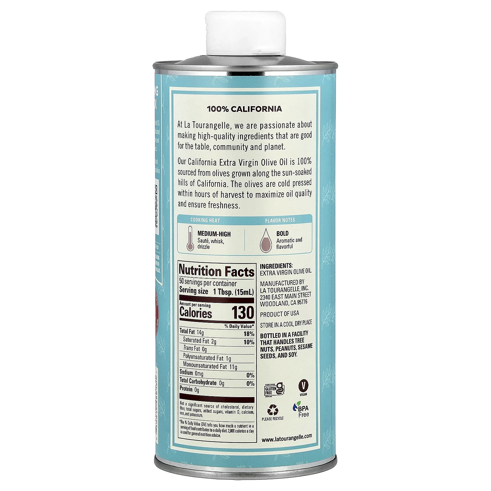 La Tourangelle, нерафинированное оливковое масло высшего качества от California, насыщенное и крепкое, 750 мл (25,4 жидк. унции)