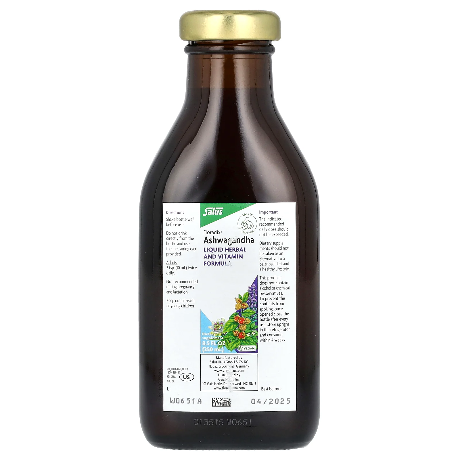 Floradix, ашваганда, 250 мл (8,5 жидк. унции)