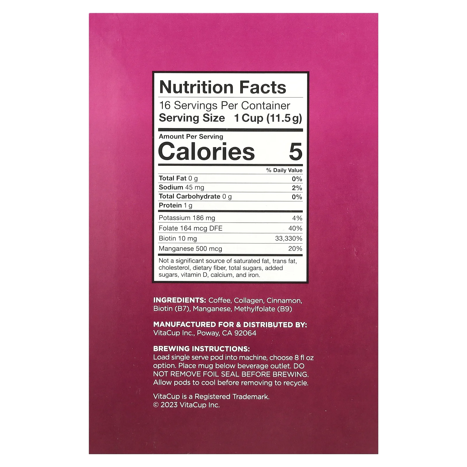 VitaCup, Beauty Coffee, средней обжарки, 16 чашек по 11,5 г (0,41 унции)