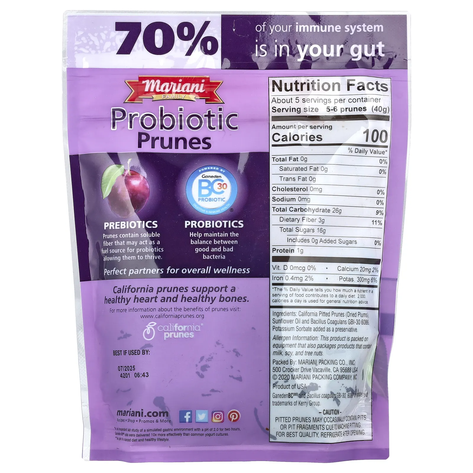 Mariani Dried Fruit, для всей семьи, чернослив с пробиотиками, 198 г (7 унций)