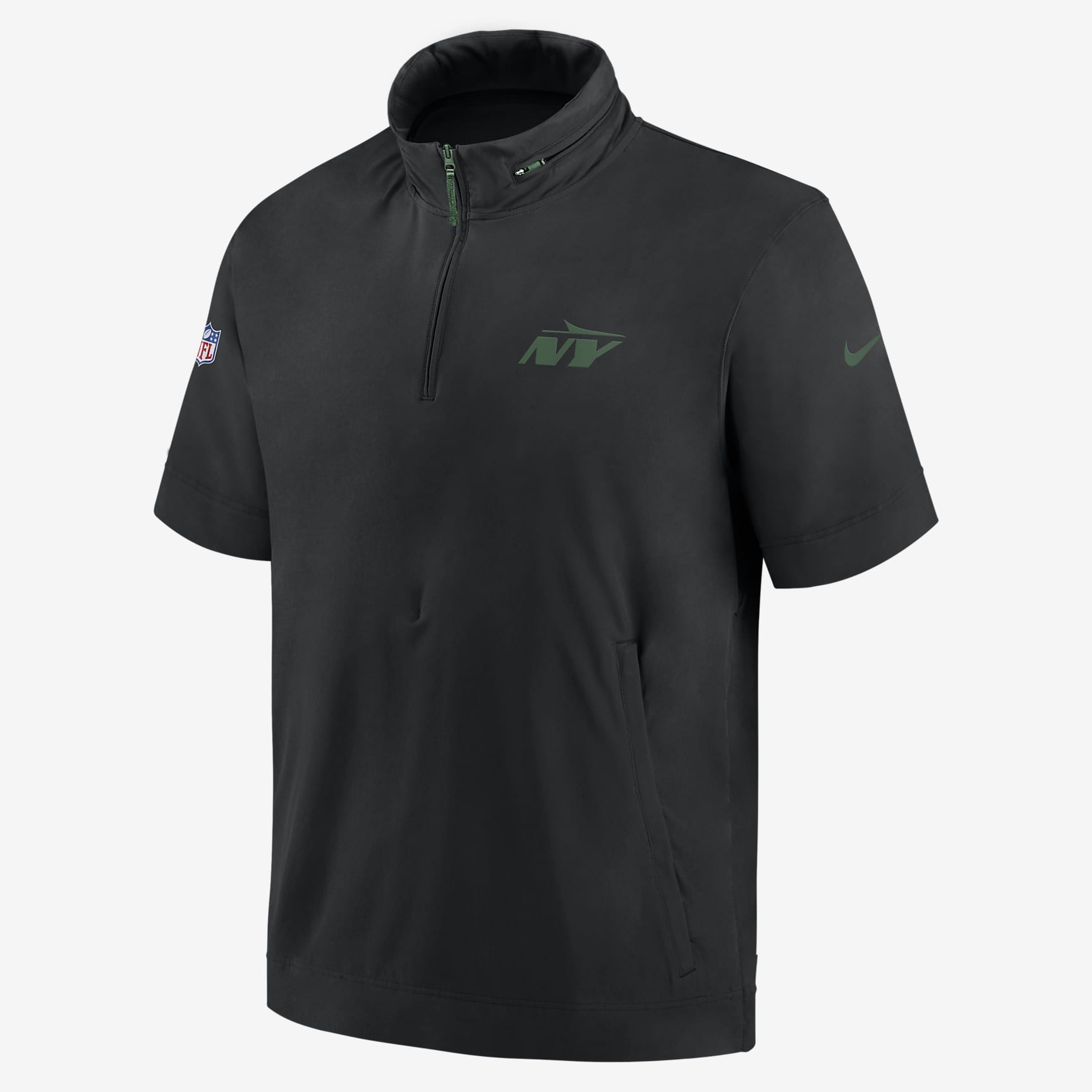 New York Jets Sideline Coach Men's Nike NFL 1/2-Zip Short-Sleeve Hooded Jacket