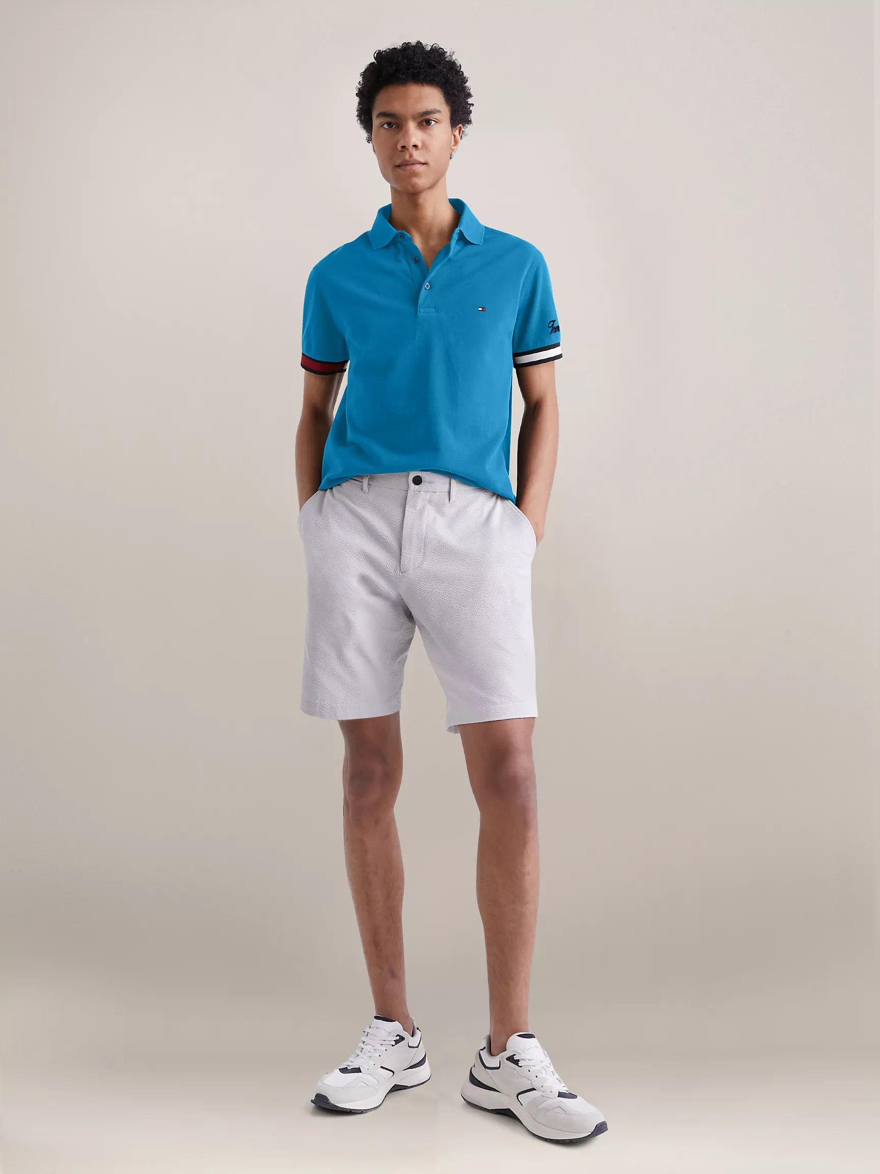 Мужское поло Tommy Hilfiger, Приталенное поло с логотипом флага на манжетах