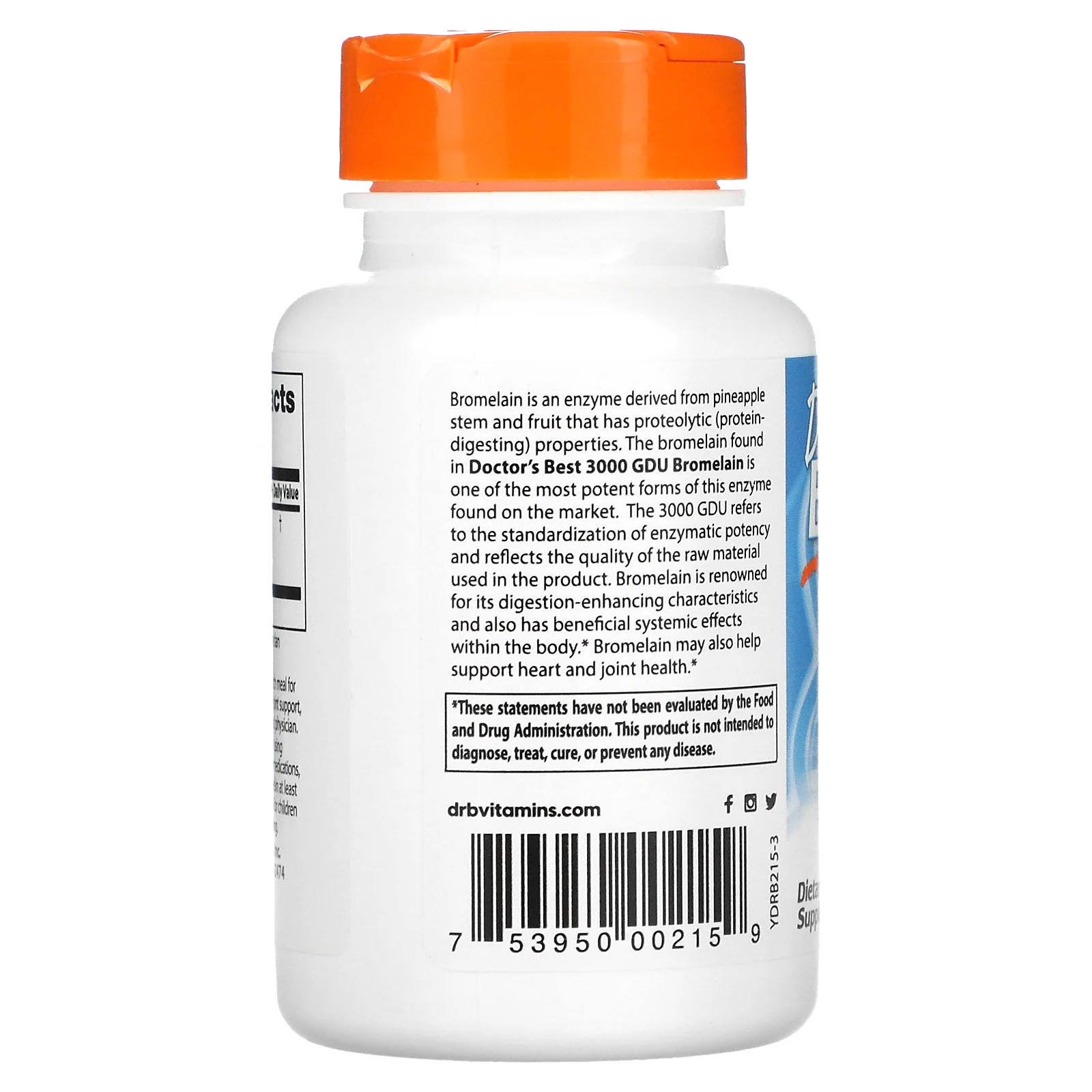 Doctor's Best, высокоэффективный бромелаин, 3000 GDU, 500 мг, 90 растительных капсул
