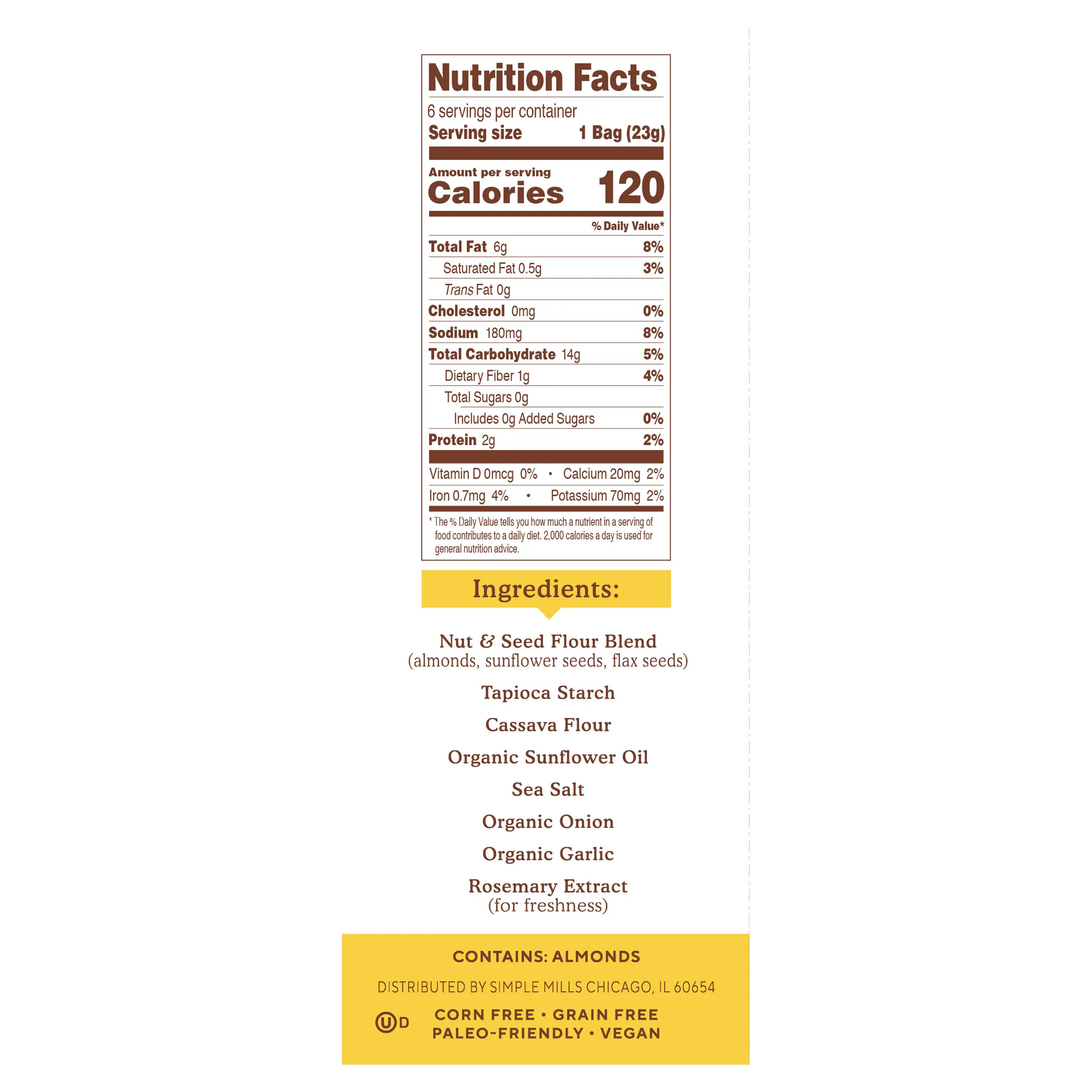 Simple Mills, Крекеры из миндальной муки, морская соль мелкого помола, 6 пакетиков по 23 г (0,8 унции)