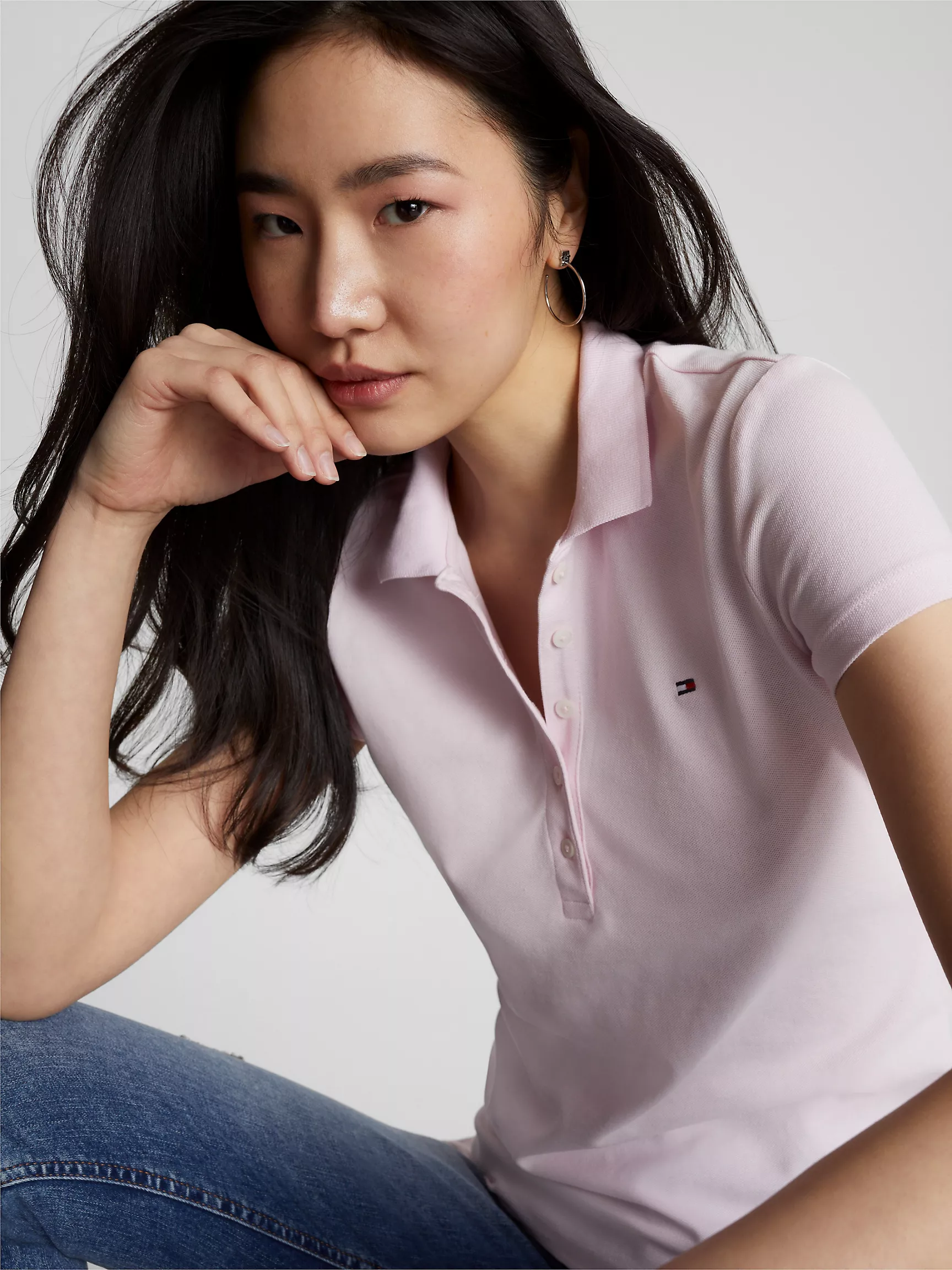 Женское поло Tommy Hilfiger, Приталенное эластичное хлопковое поло