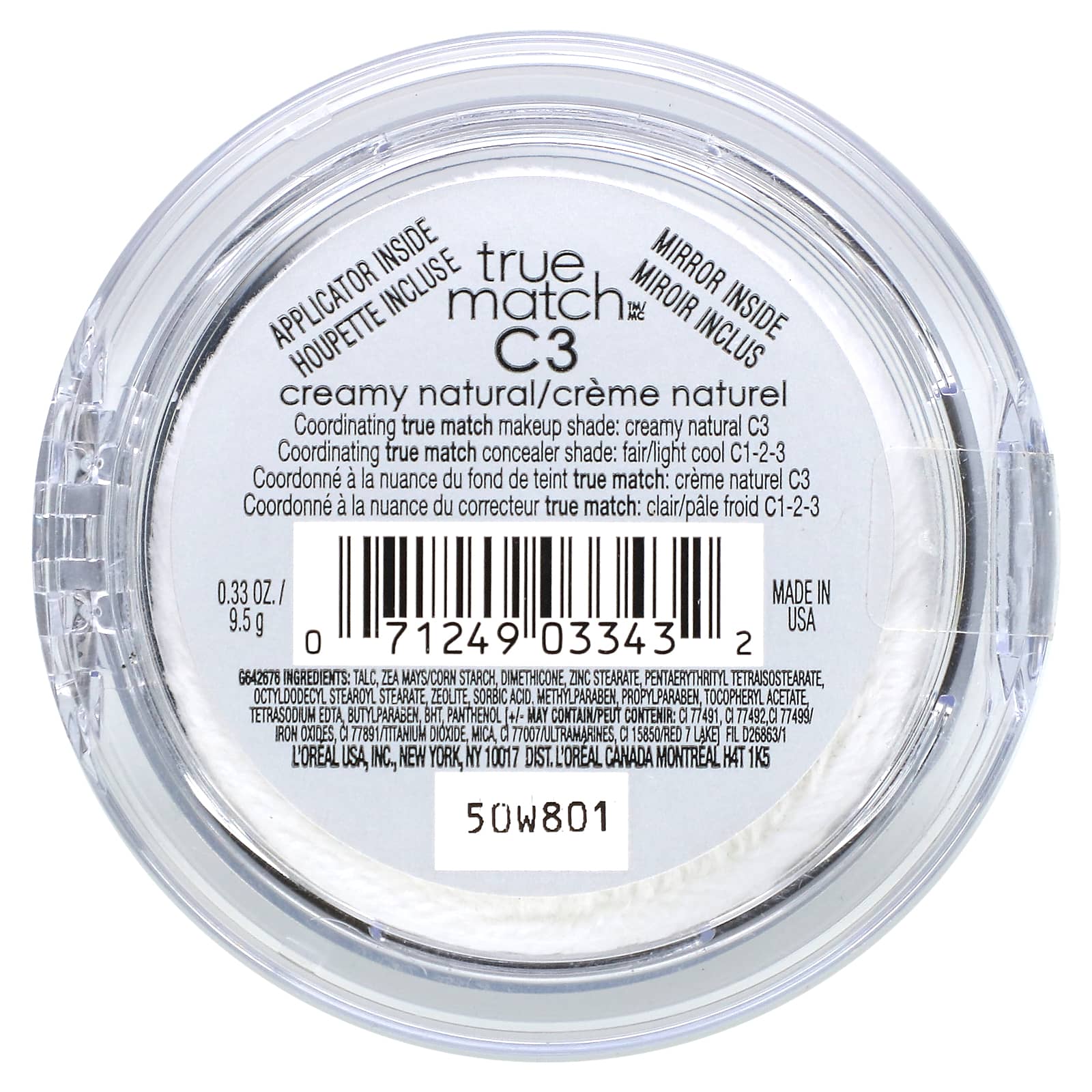 L'Oréal, True Match, супер-смешиваемый порошок, C3, кремовый, натуральный, 9,5 г (0,33 унции)