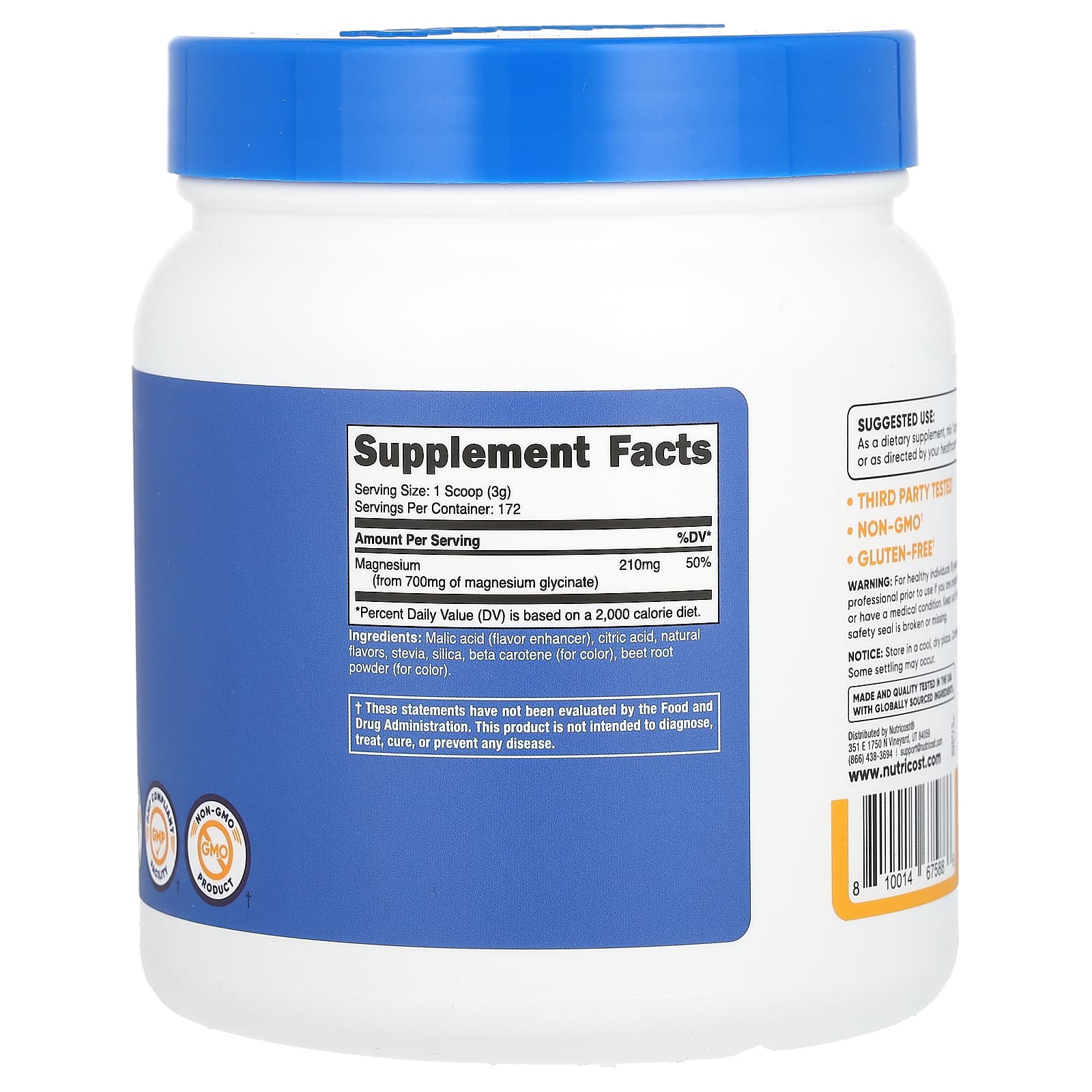 Nutricost, глицинат магния, со вкусом персика и манго, 500 г (17,6 унции)