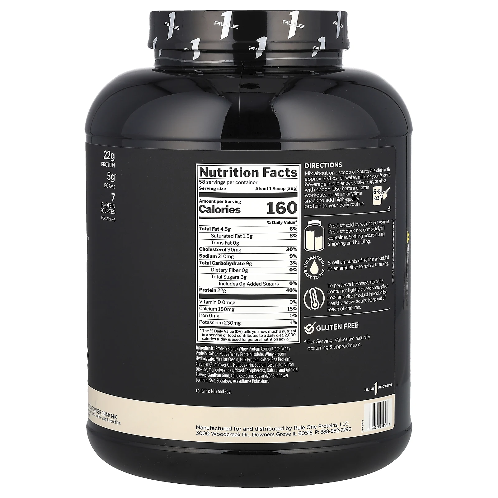 Rule One Proteins, Source7, протеиновая смесь для приготовления напитка, со вкусом ванили, 2,26 кг (4,99 фунта)