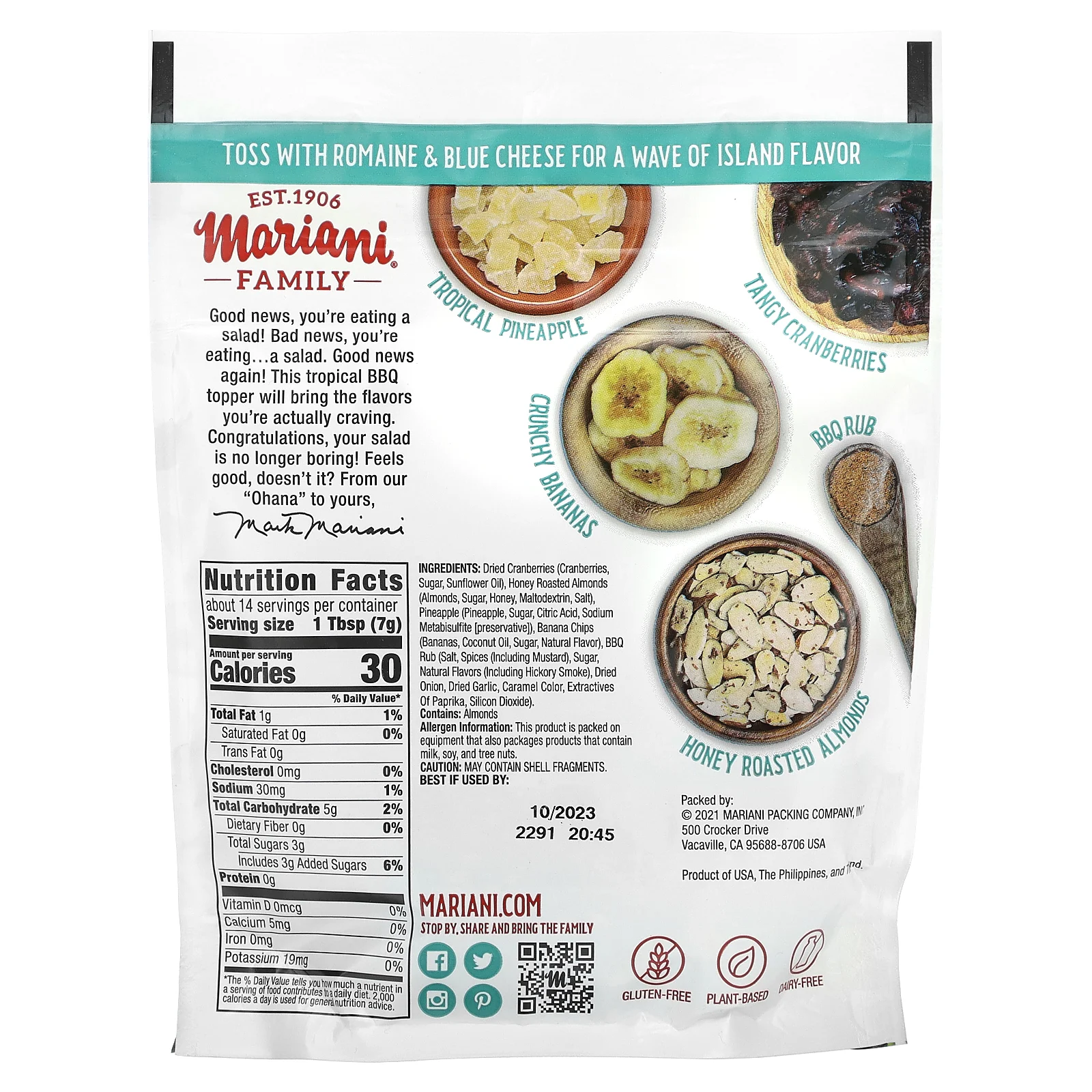 Mariani Dried Fruit, посыпка, со вкусом «Гавайское барбекю», 99 г (3,5 унции)