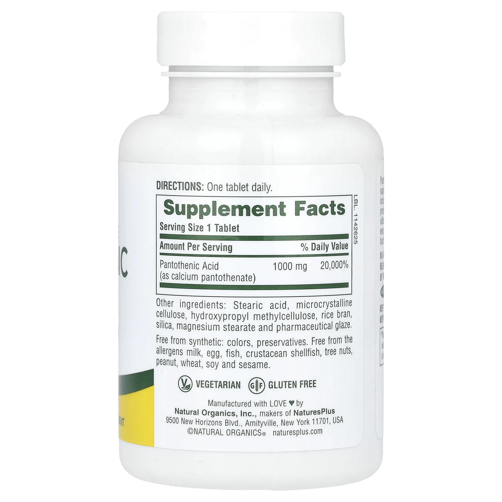 NaturesPlus, Пантотеновая кислота, 1000 мг, 60 таблеток