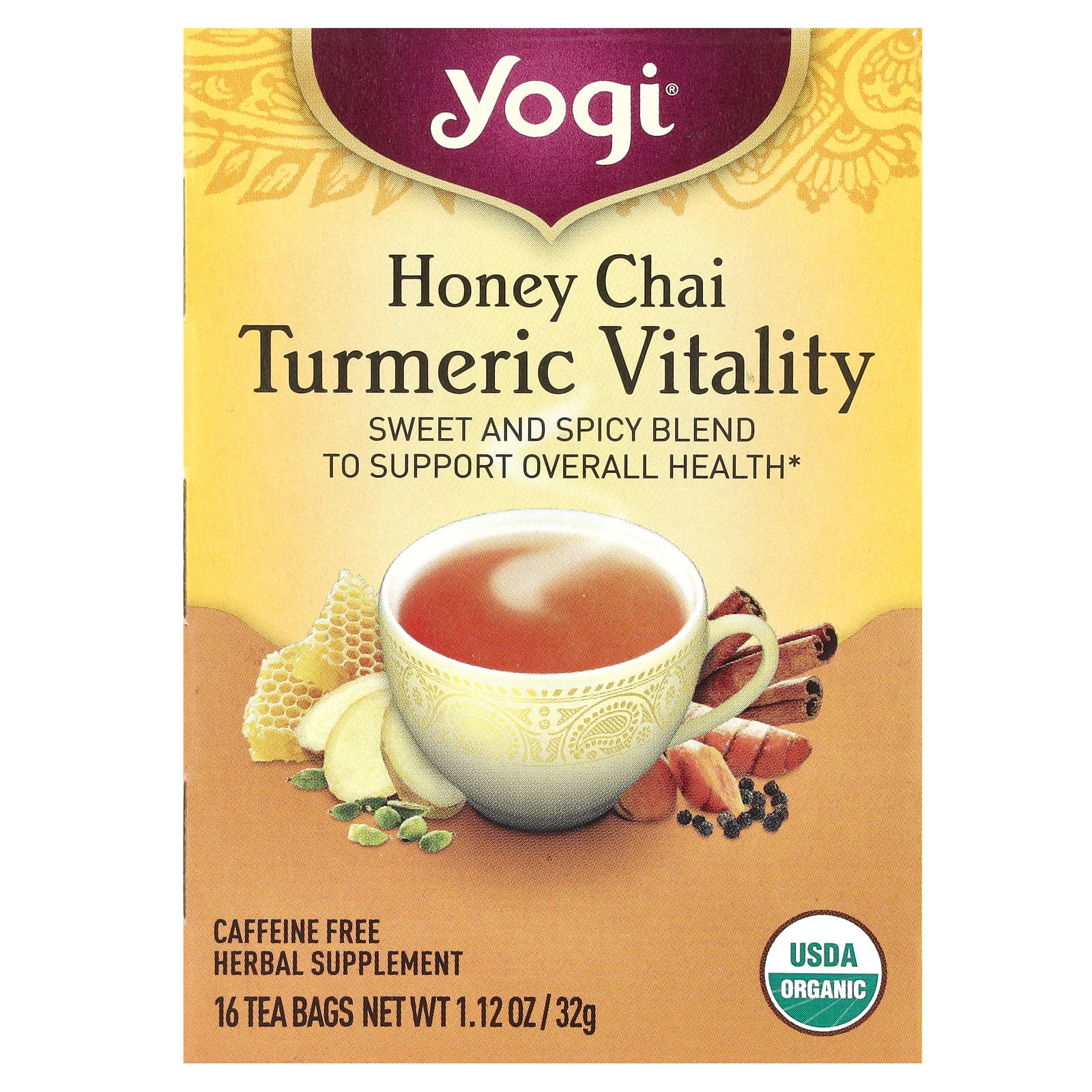 Yogi Tea, Turmeric Vitality, чай с медом и куркумой, 16 чайных пакетиков, 32 г (1,12 унции)