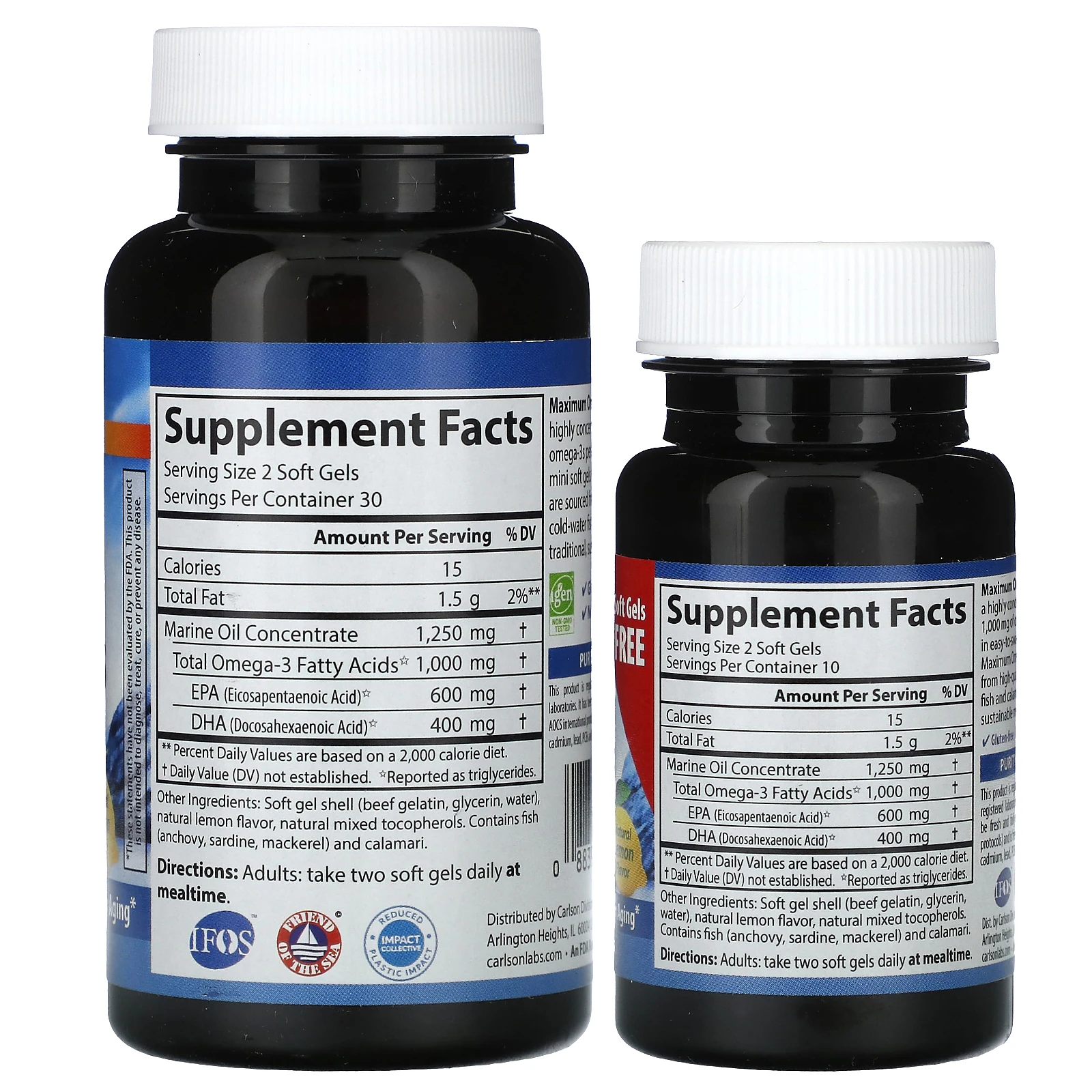 Carlson, Maximum Omega мини, натуральный лимон, 1000 мг, 80 мини-капсул (500 мг в 1 капсуле)