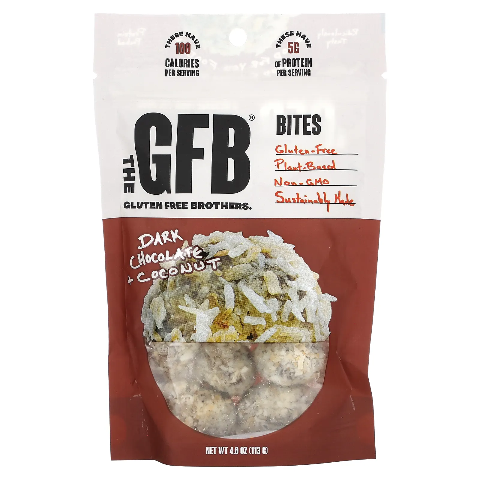 The GFB, Кусочки без глютена, темный шоколад + кокос, 113 г (4 унции)