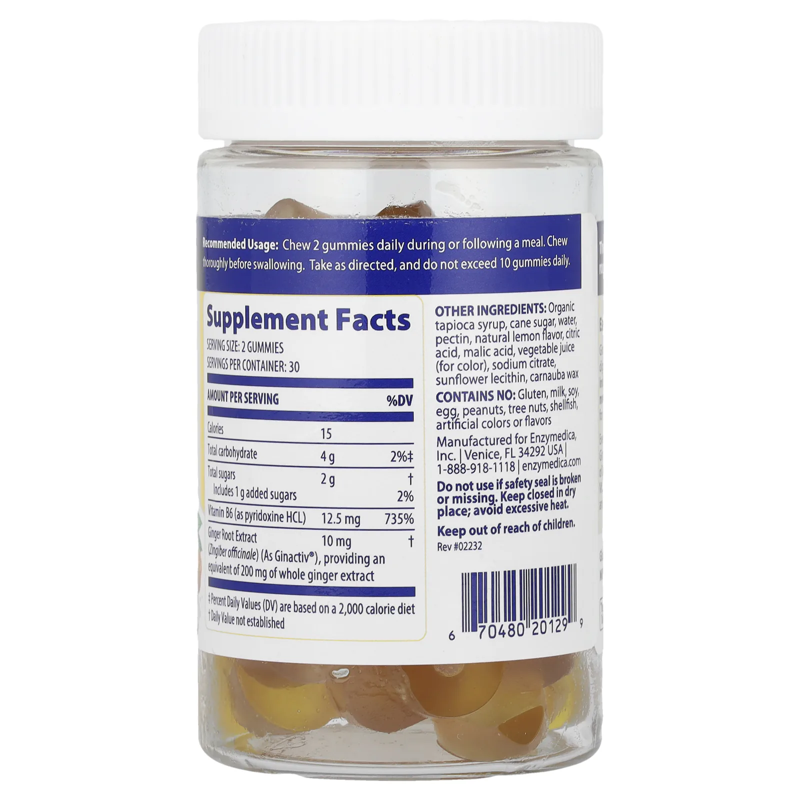 Enzymedica, жевательные таблетки с имбирем и витамином B6, со вкусом лимона и имбиря, 60 жевательных таблеток