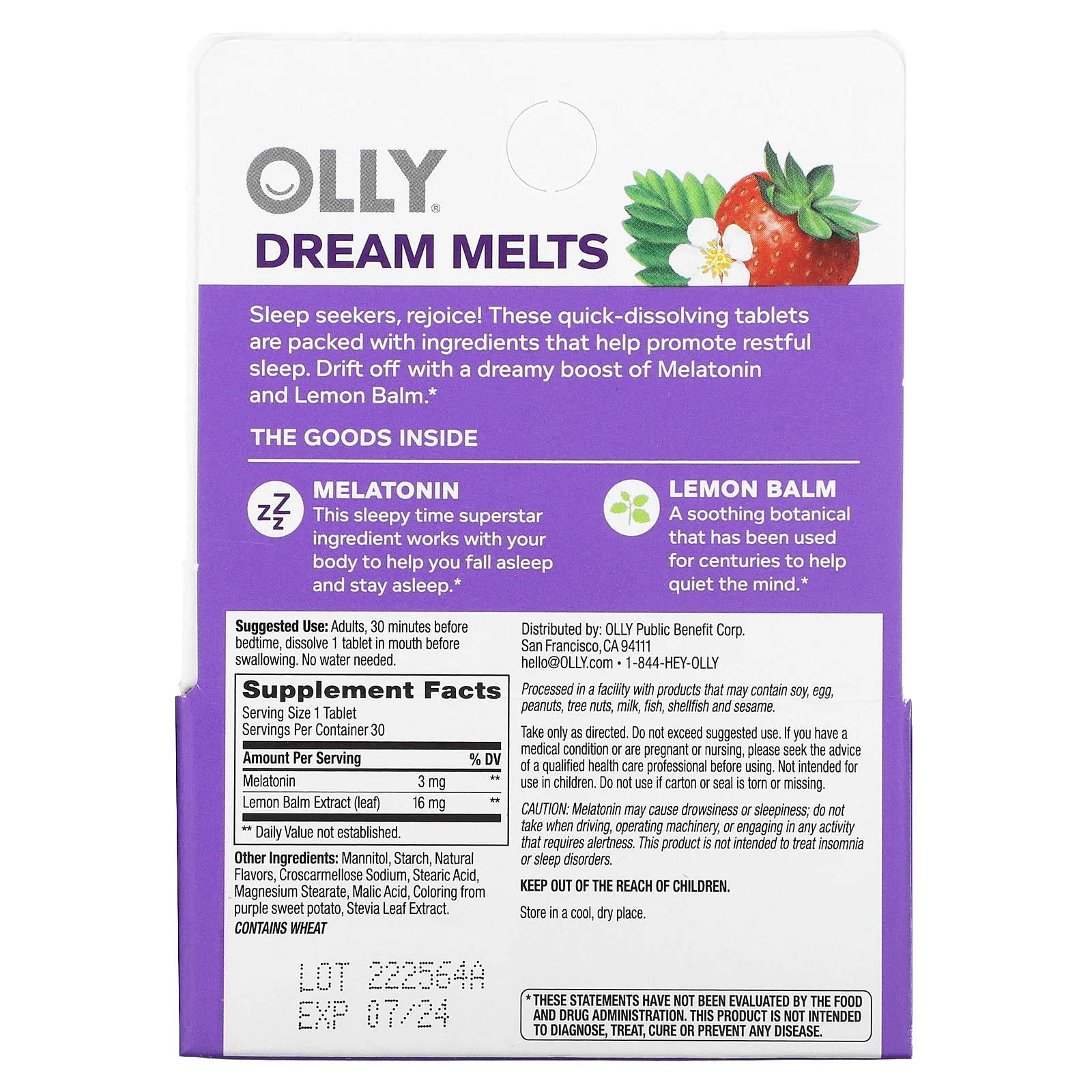 OLLY, Sleep, клубника`` 30 таблеток