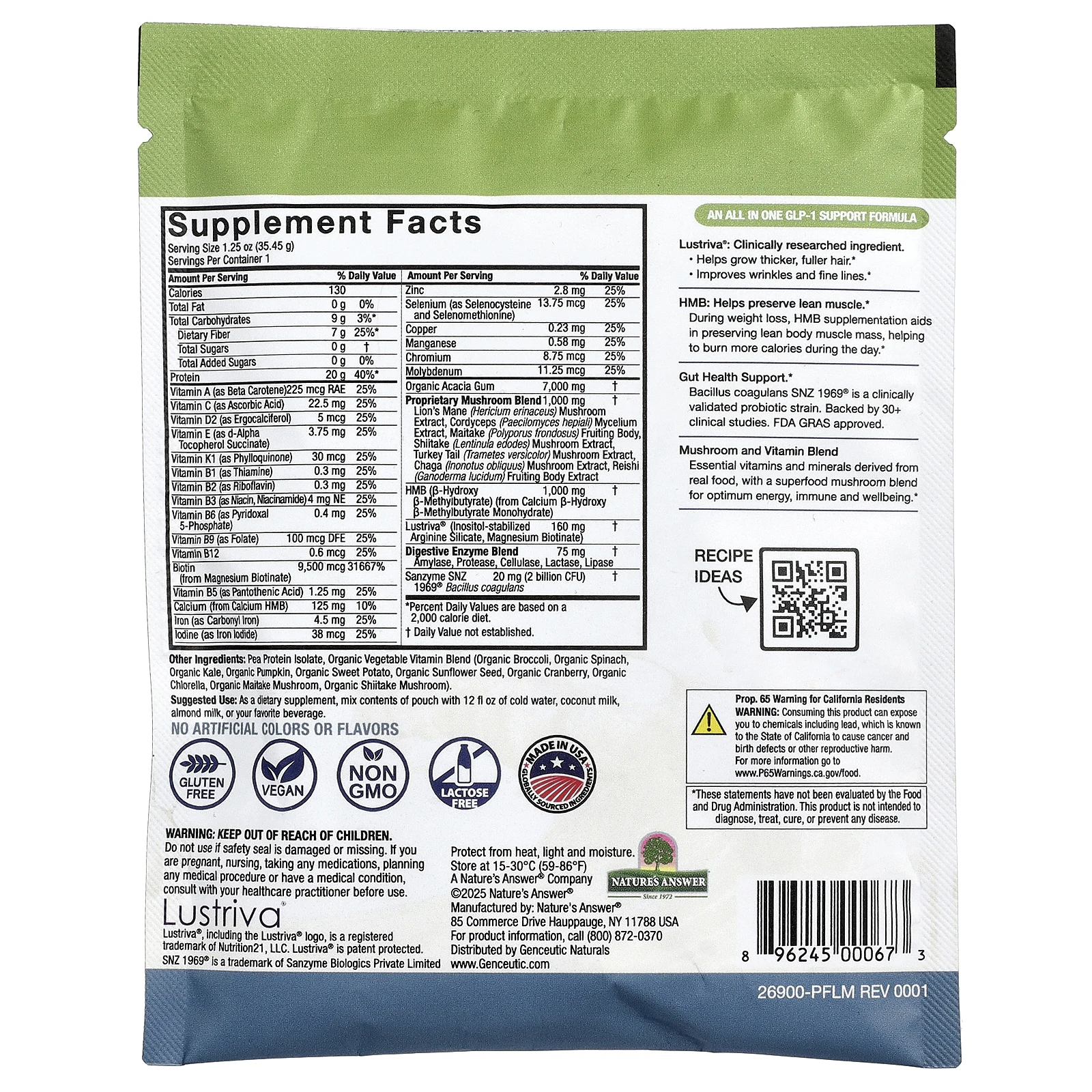 Genceutic Naturals, Plant Head®, смесь для поддержки уровня ГПП-1, смесь смузи, без добавок, 35,45 г (1,25 унции)