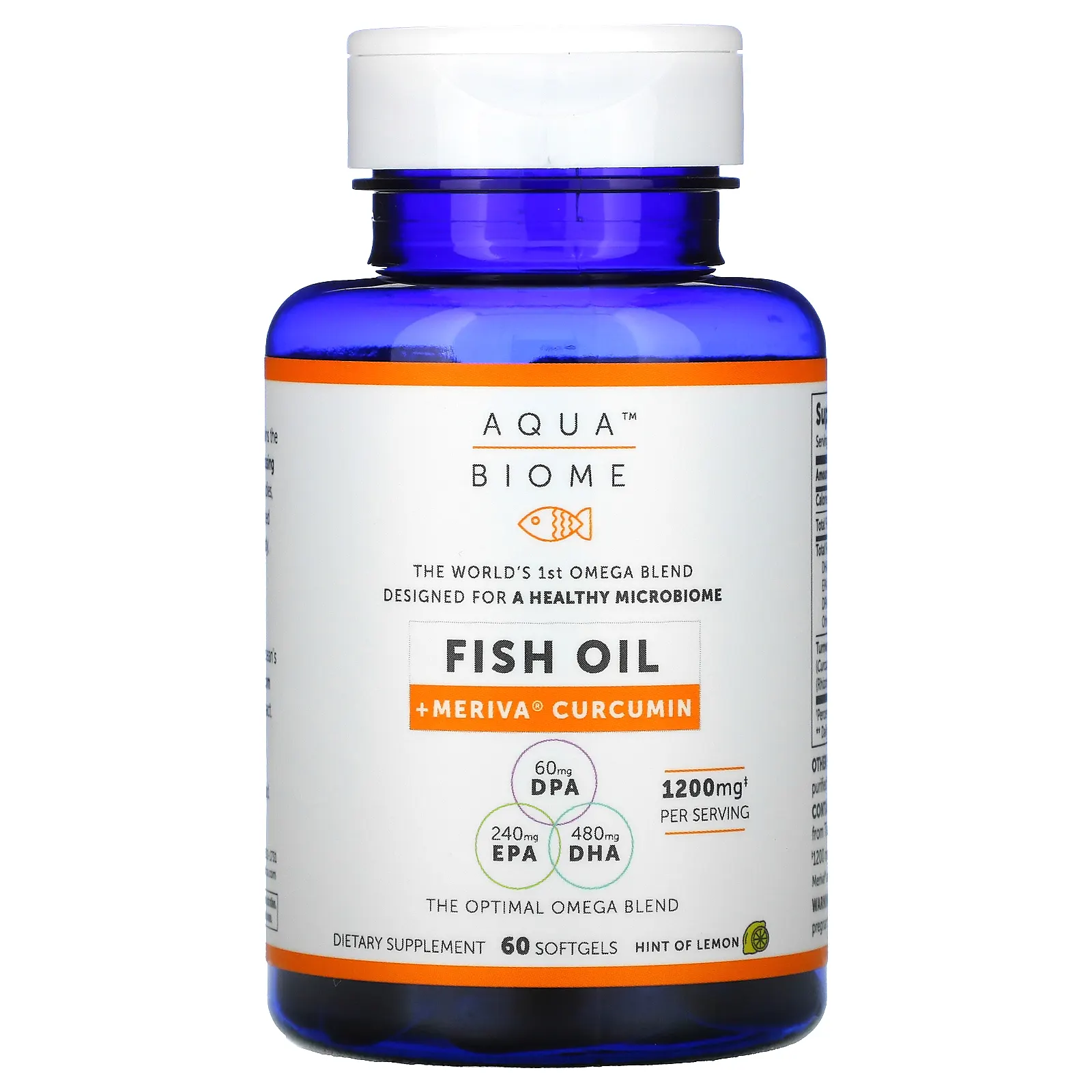 Enzymedica, Aqua Biome, рыбий жир + куркумин Meriva, со вкусом лимона, 1200 мг, 60 капсул (600 мг в одной капсуле)