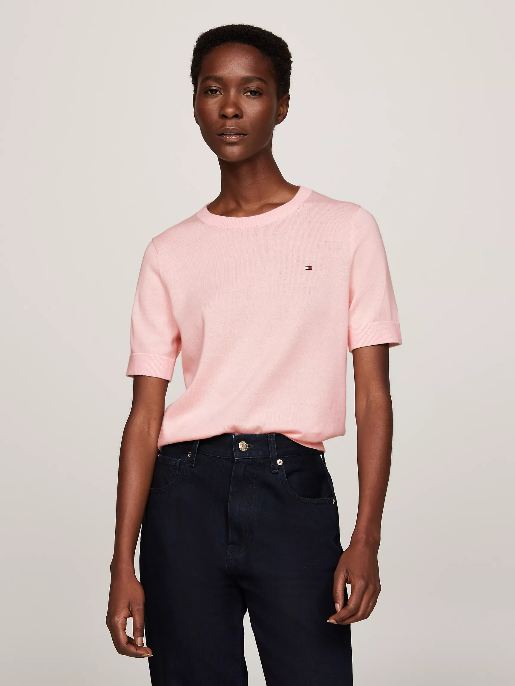 Женский свитер Tommy Hilfiger, Вязаный свитер из органического хлопка с круглым вырезом