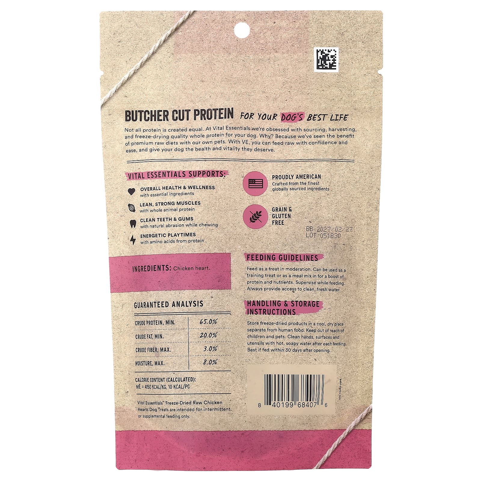 Vital Essentials, сублимированные необработанные лакомства для собак, со вкусом куриных сердечек, 53,9 г (1,9 унции)