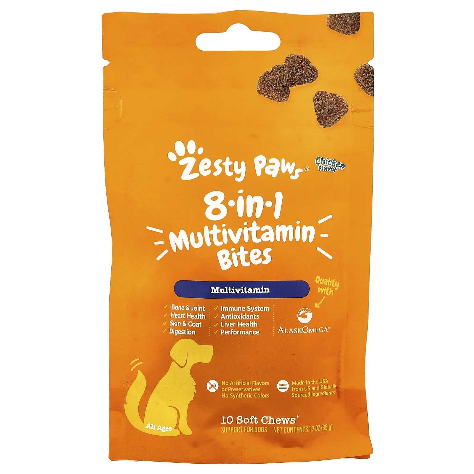 Zesty Paws, Мультивитамины 8 в 1, для собак, для всех возрастов, курица, 10 жевательных таблеток, 35 г (1,2 унции)