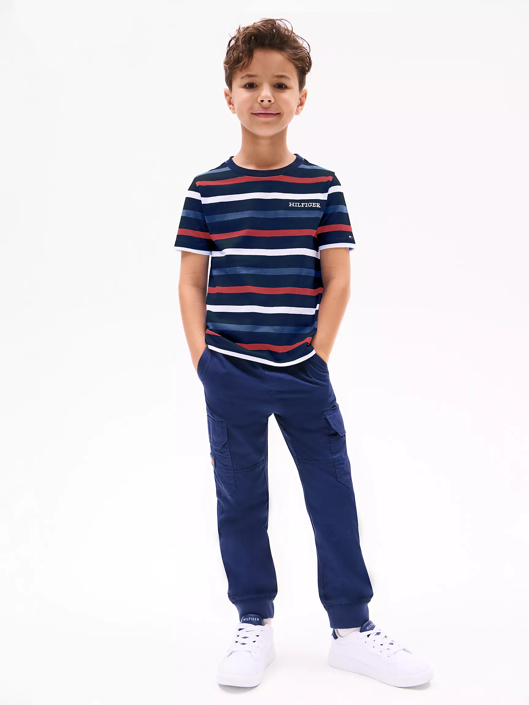 Футболка Tommy Hilfiger для мальчиков, Детская полосатая футболка с монограммным логотипом