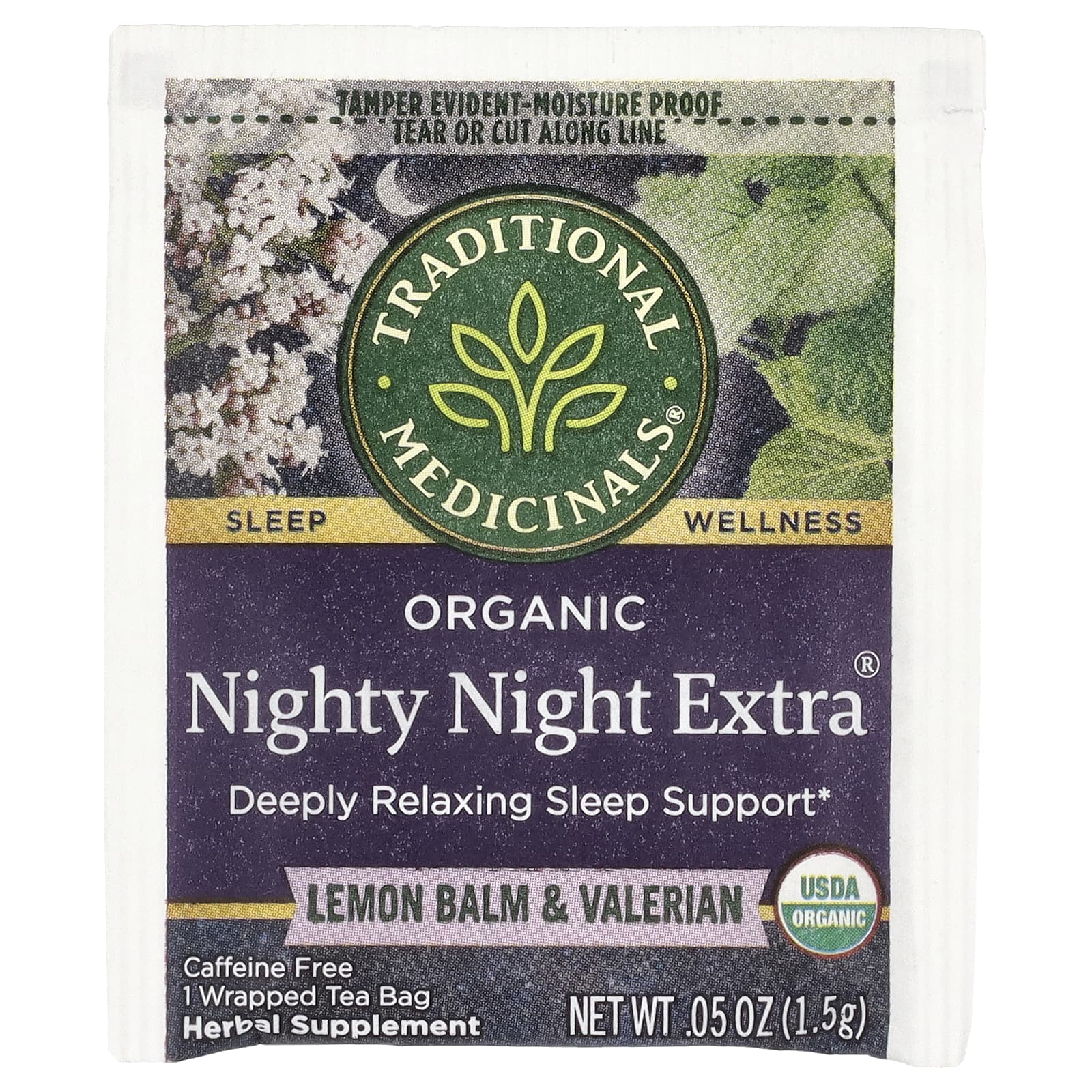 Traditional Medicinals, Nighty Night Extra®, органическая мелисса и валериана, без кофеина, 48 чайных пакетиков в упаковке, 72 г (2,53 унции)