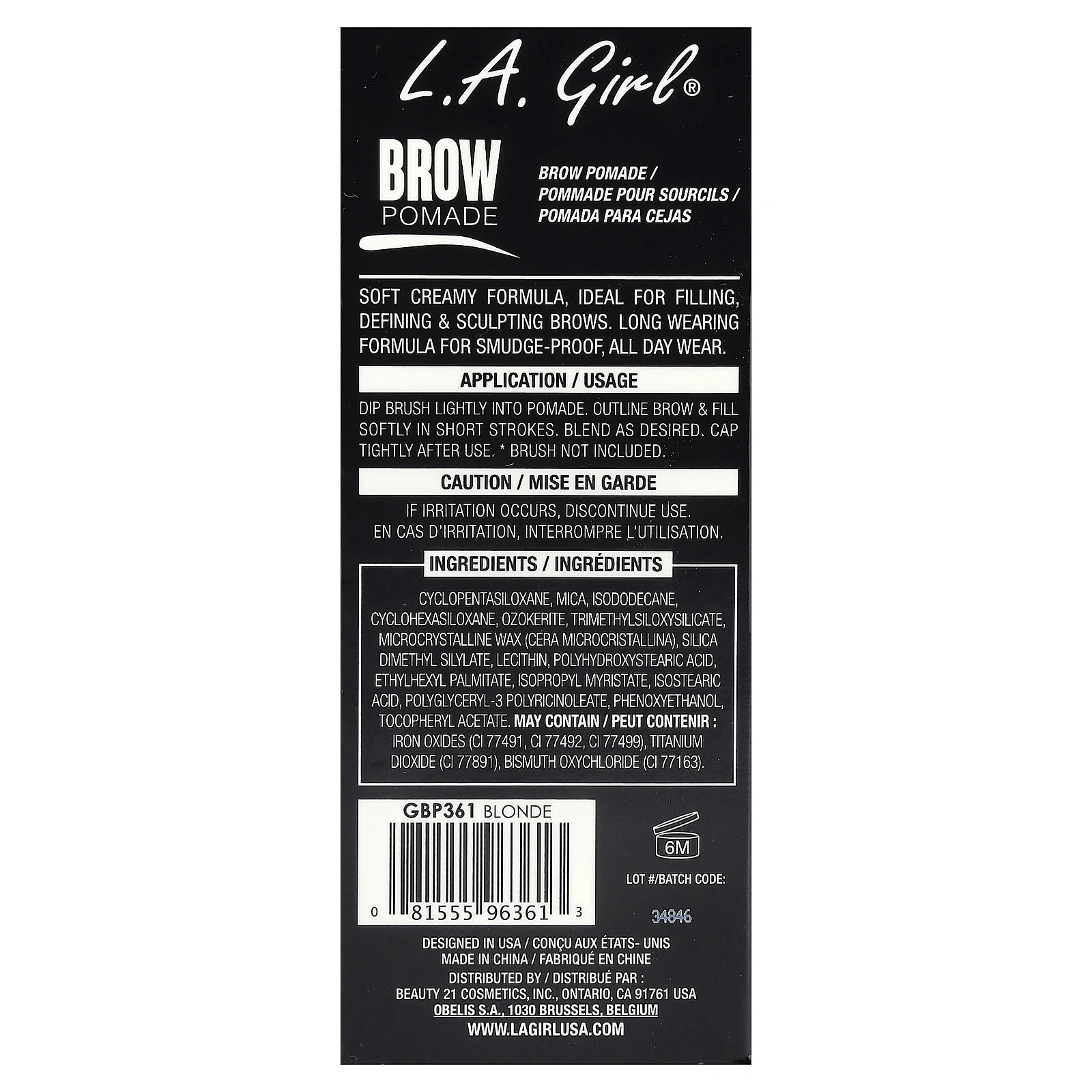 L.A. Girl, помада для бровей, GBP361 Blonde, 3 г (0,11 унции)