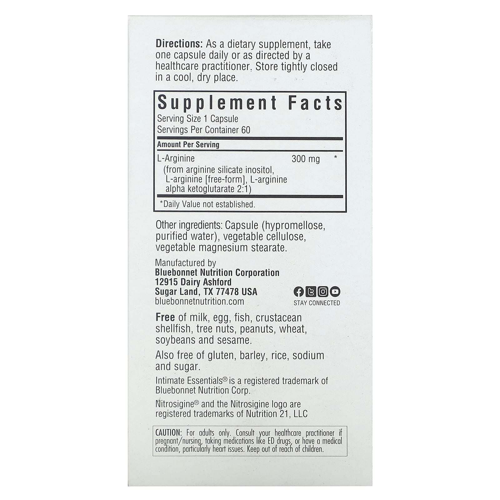 Bluebonnet Nutrition, Intimate Essentials, Nitro, для мужчин и для нее, 60 вегетарианских капсул