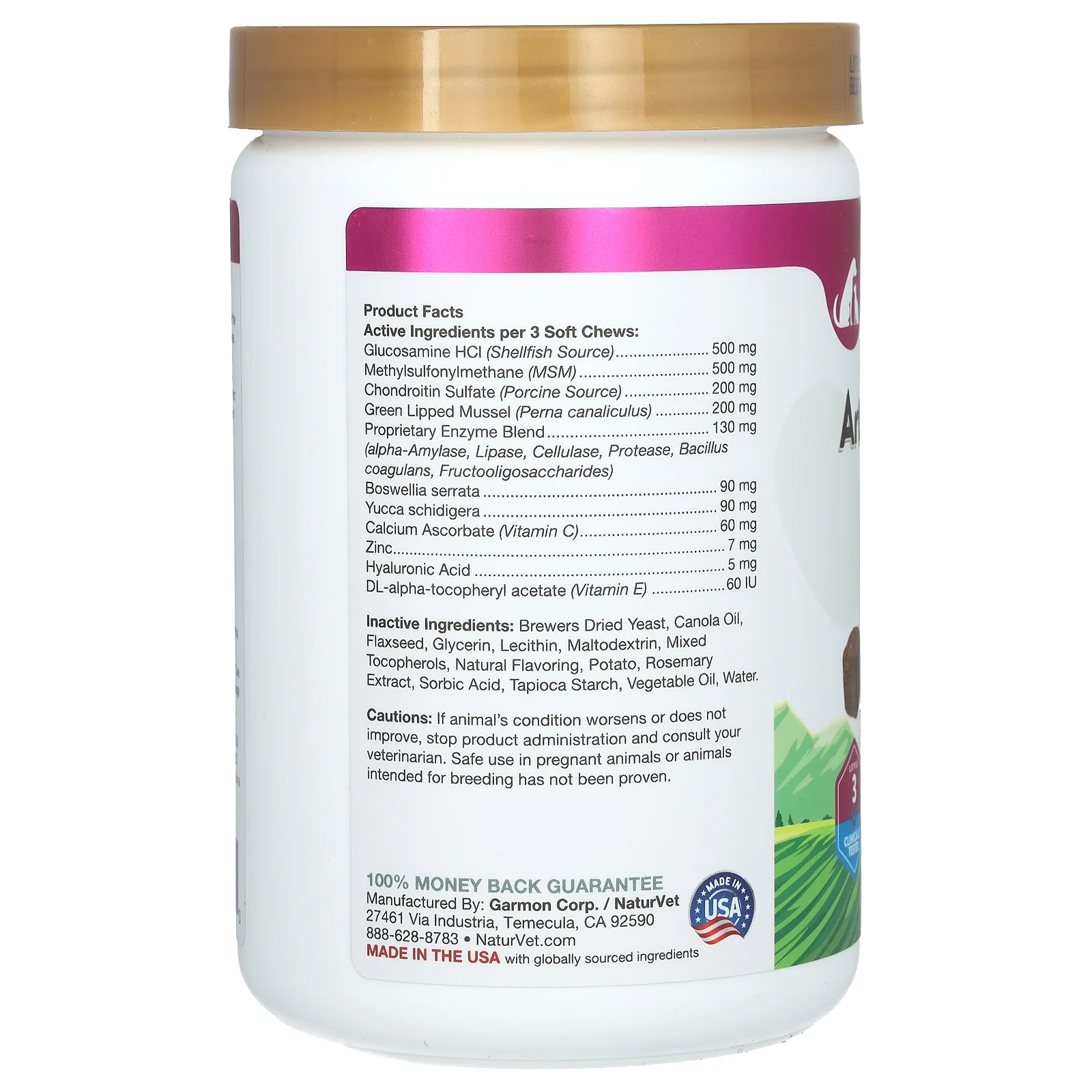 NaturVet, ArthriSoothe-GOLD, улучшенный уход за суставами, для собак и кошек, уровень 3, 180 жевательных таблеток, 432 г (15,2 унции)