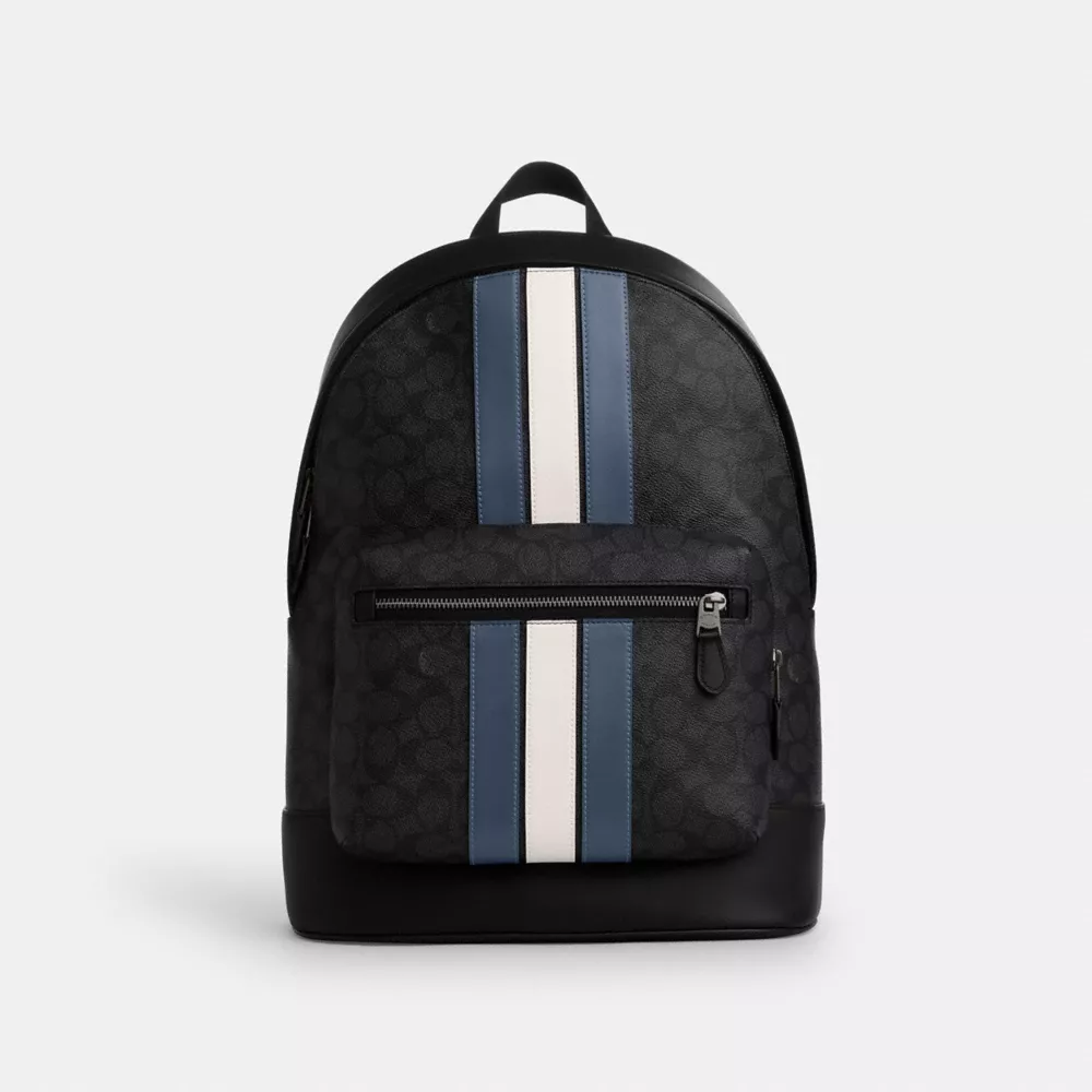 Рюкзак COACH West Backpack In Signature Canvas With Varsity Stripe