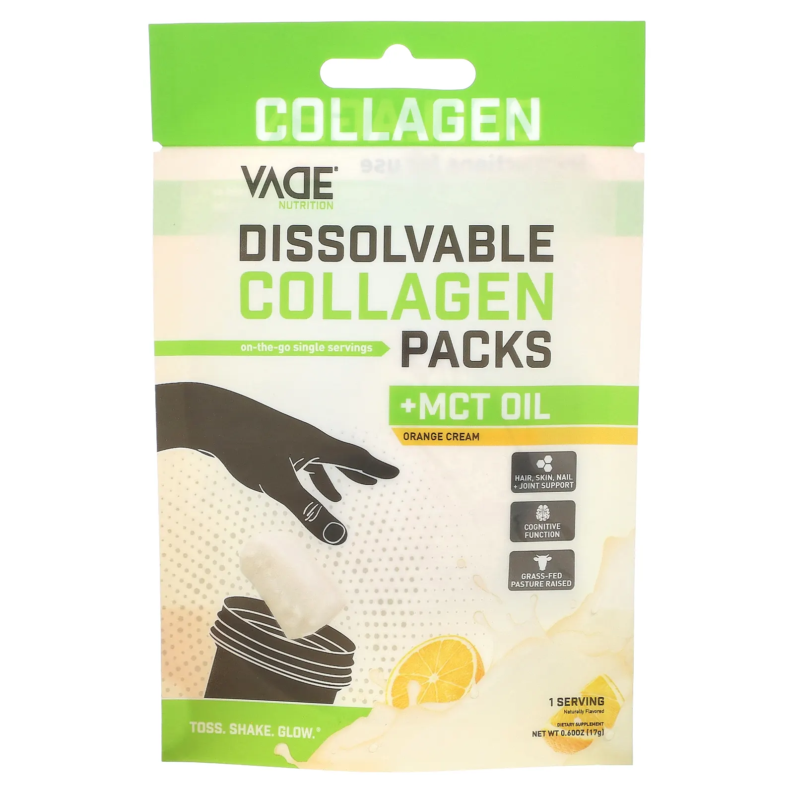 Vade Nutrition, Пакетики с растворимым коллагеном, с маслом MCT, апельсиновый крем, 17 г (0,6 унции)