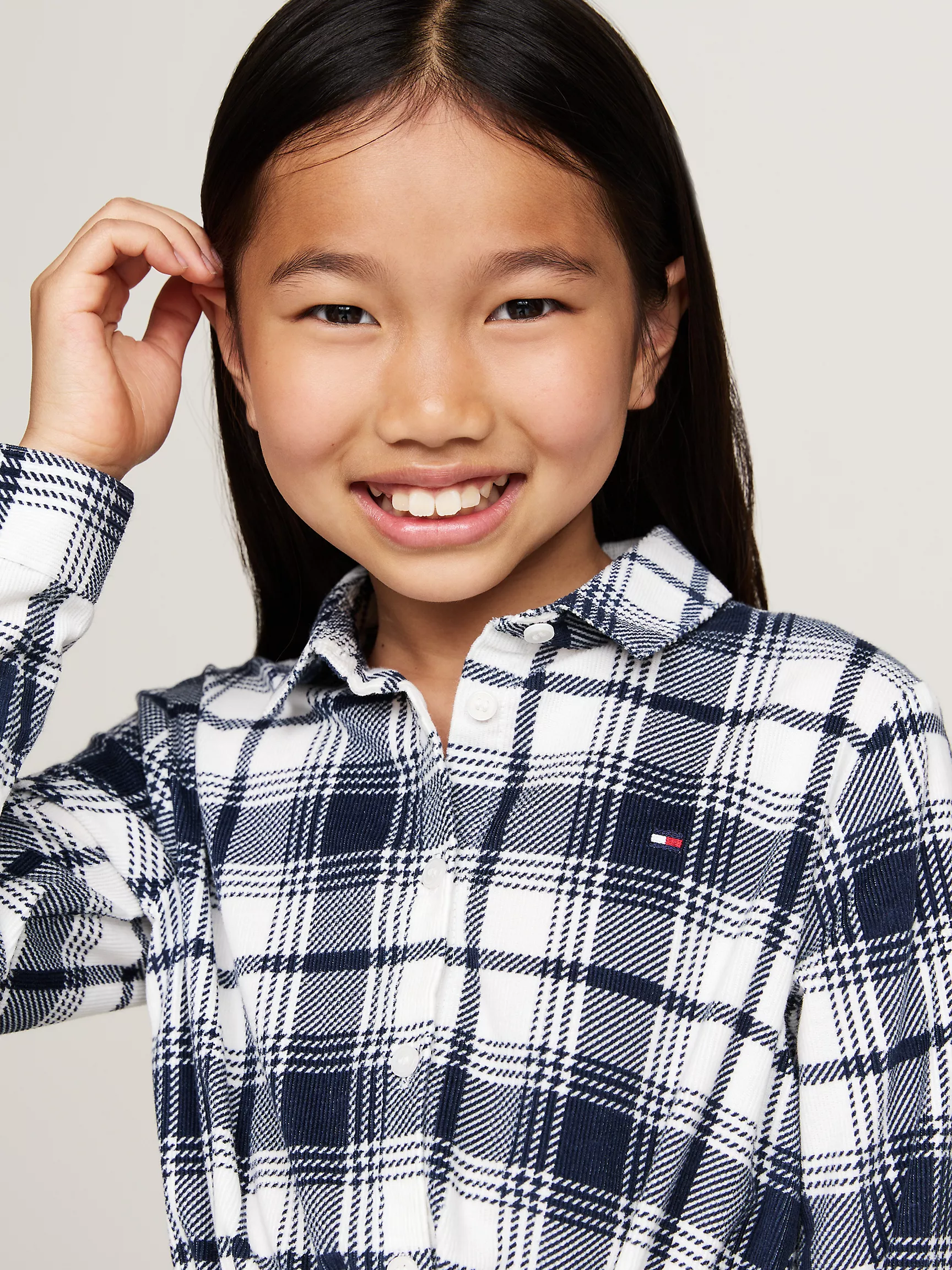 Платье для девочек Tommy Hilfiger, Детское платье из рельефного вельвета в клетку с длинным рукавом
