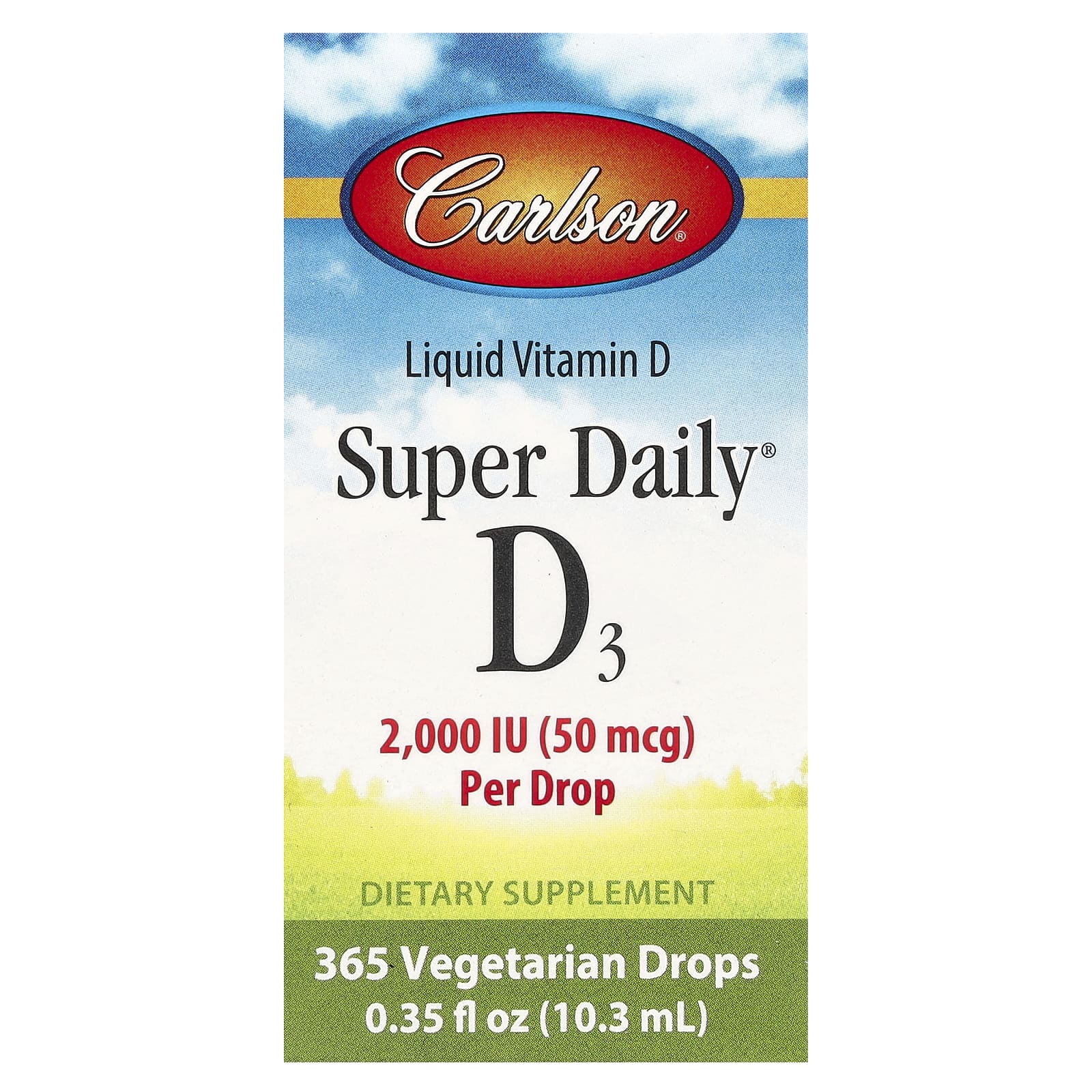 Carlson, Super Daily D3, витамин D3, 50 мкг (2000 МЕ), 10,3 мл (0,35 жидк. унций)