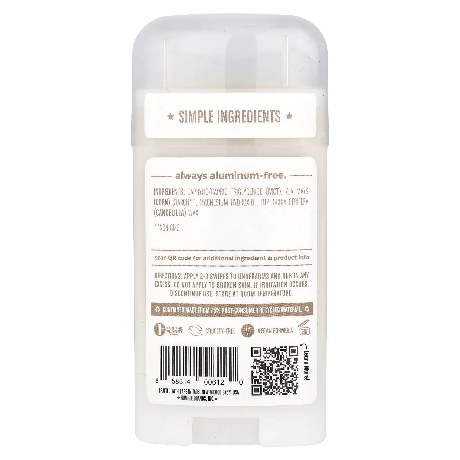 Humble Brands, Дезодорант без пищевой соды, без запаха, 70 г (2,5 унции)