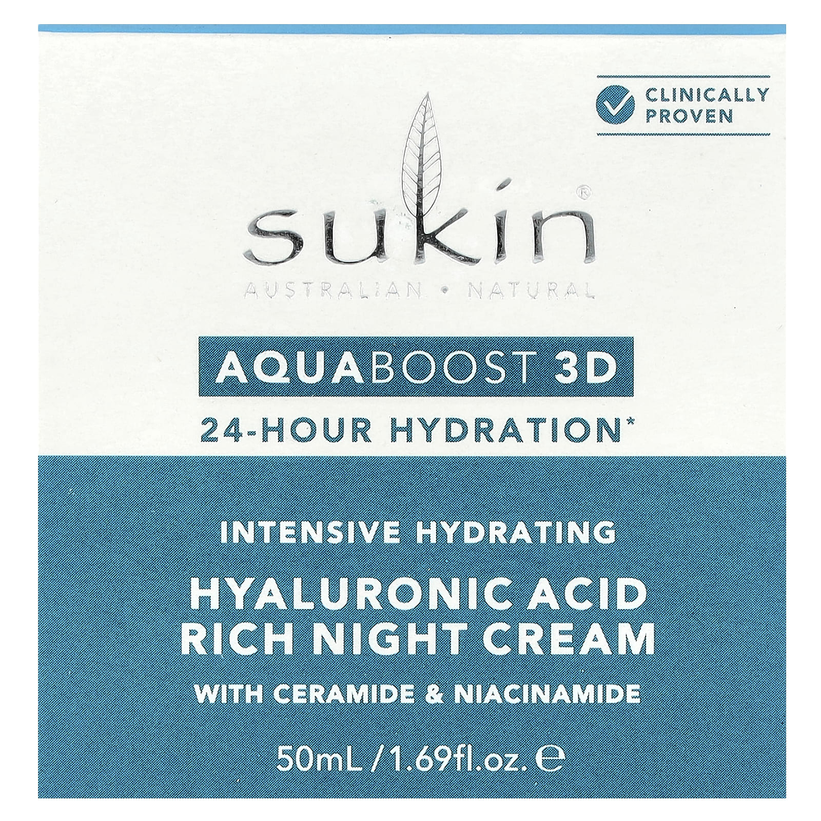 Sukin, Aquaboost 3D, ночной крем с гиалуроновой кислотой, 50 мл (1,69 жидк. Унции)