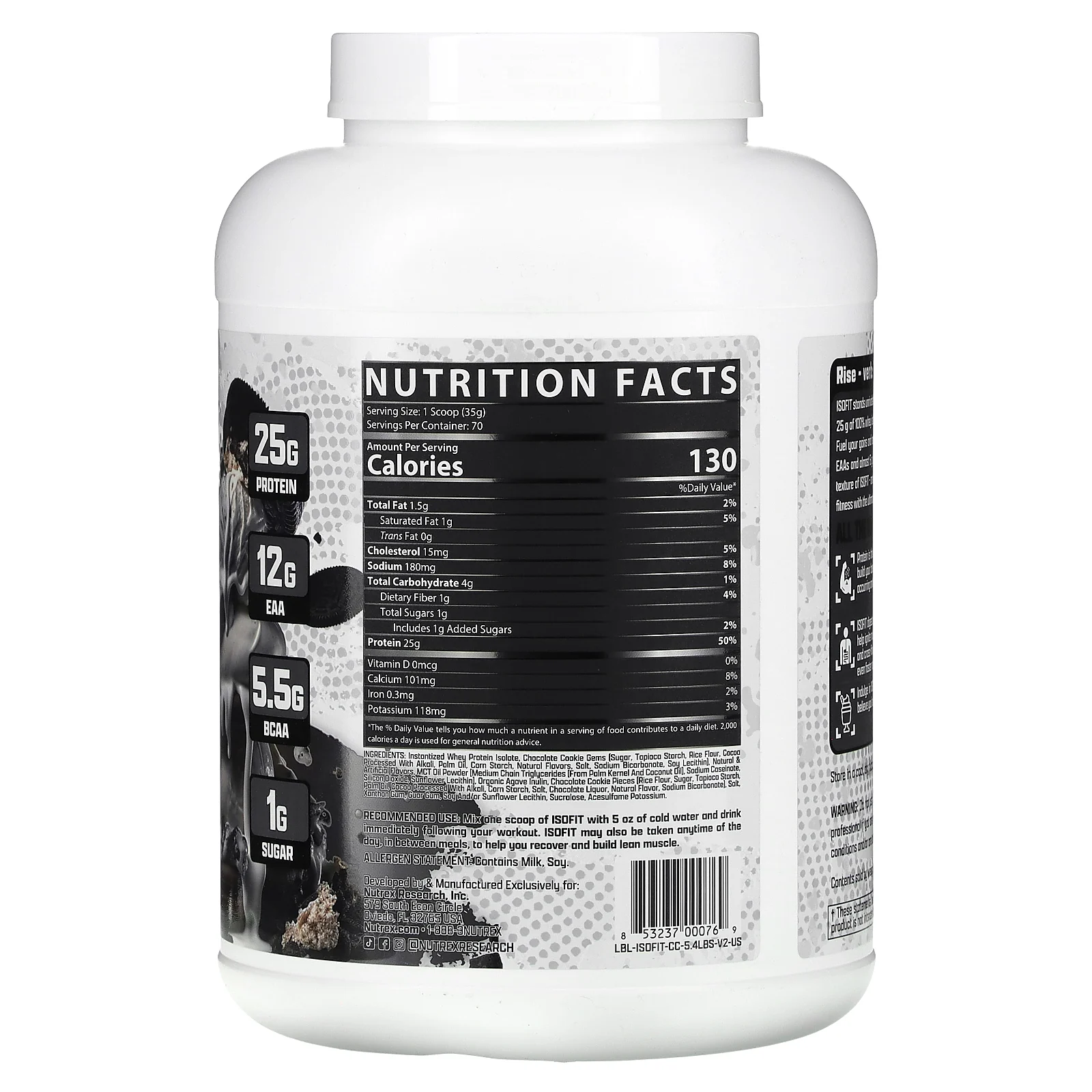 Nutrex Research, IsoFit Protein, протеин с печеньем и сливками, 2450 г (5,4 фунта)