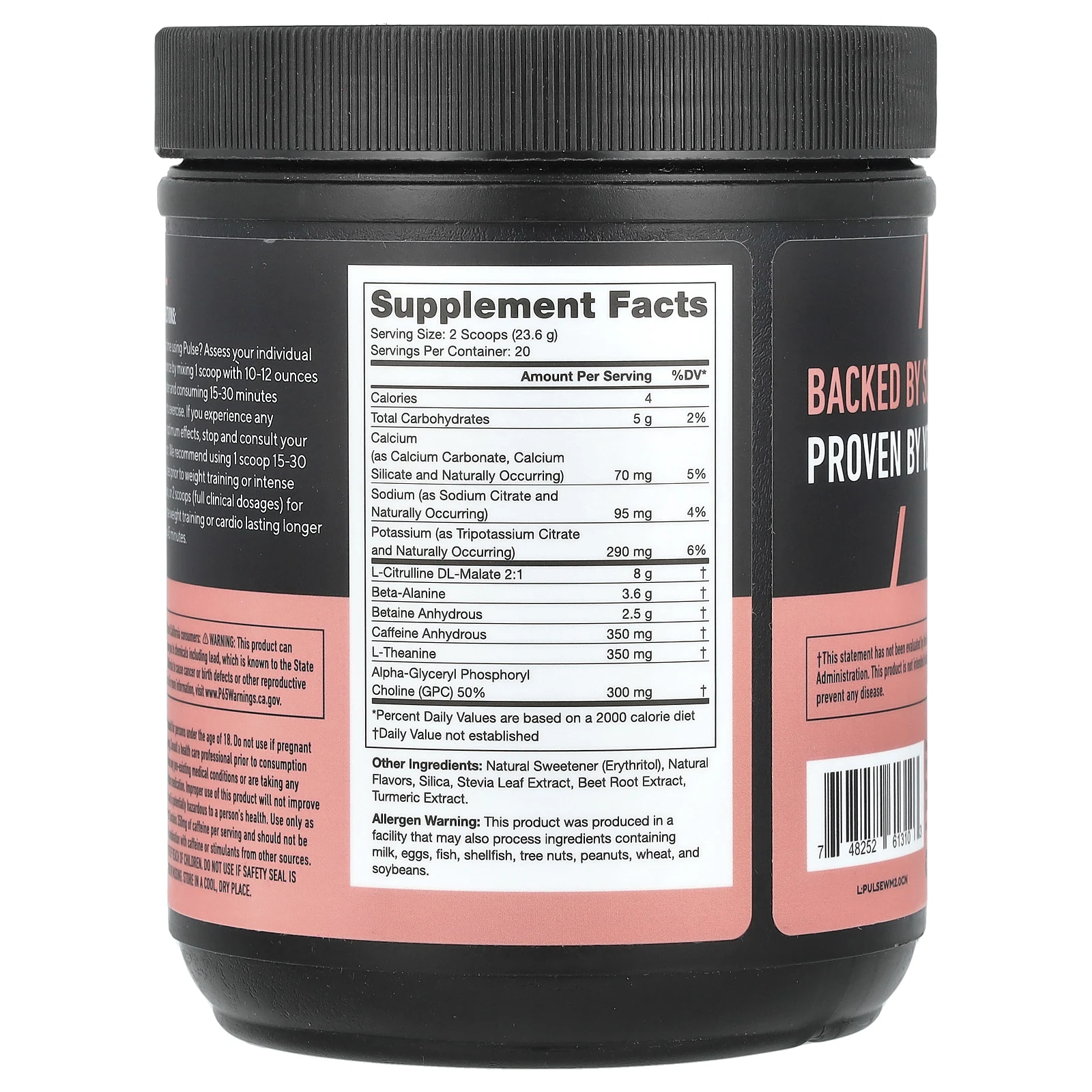 Legion Athletics, Pulse, предтренировочный напиток, арбуз, 472 г (1,04 фунта)