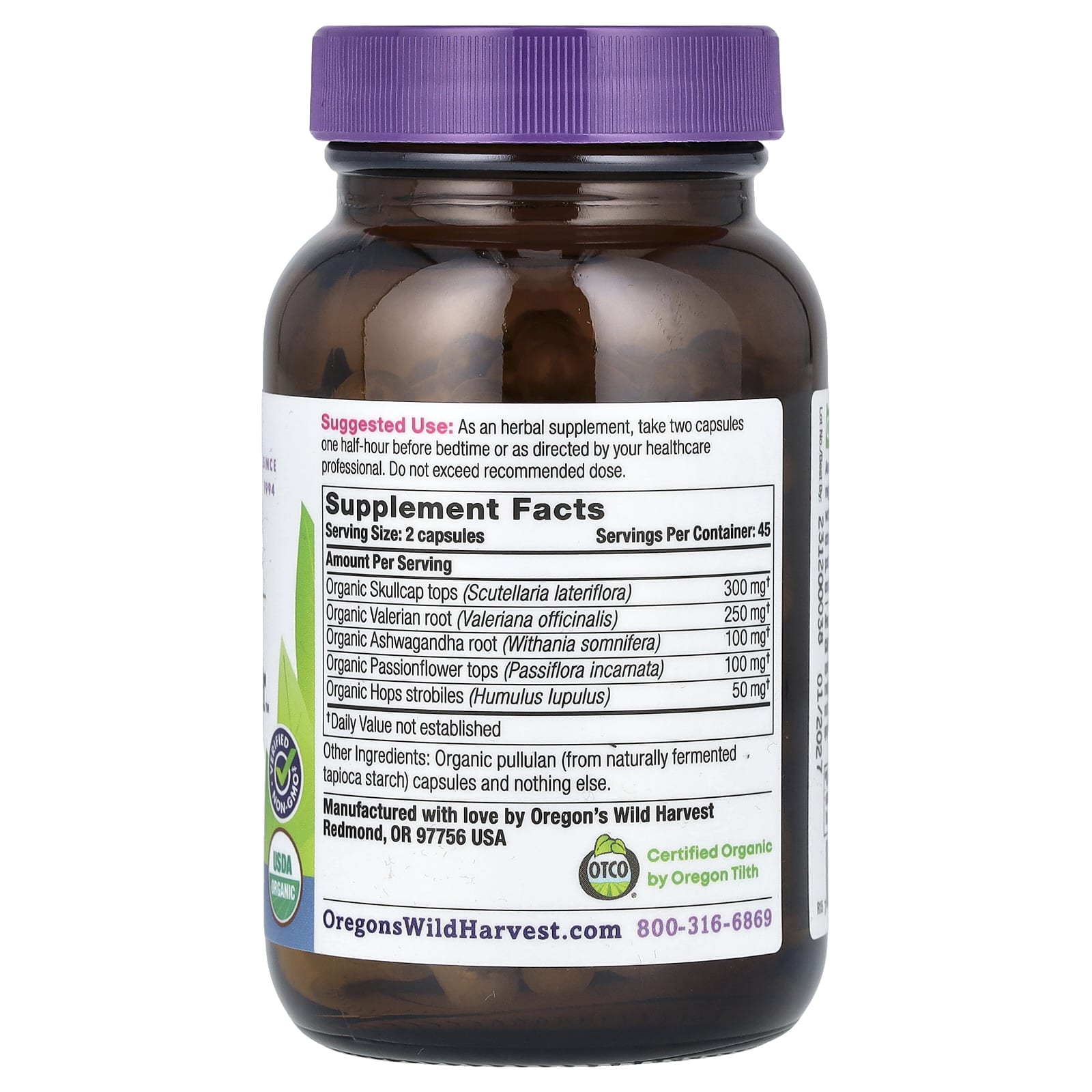 Oregon's Wild Harvest, органический продукт для улучшения качества сна, 90 веганских капсул