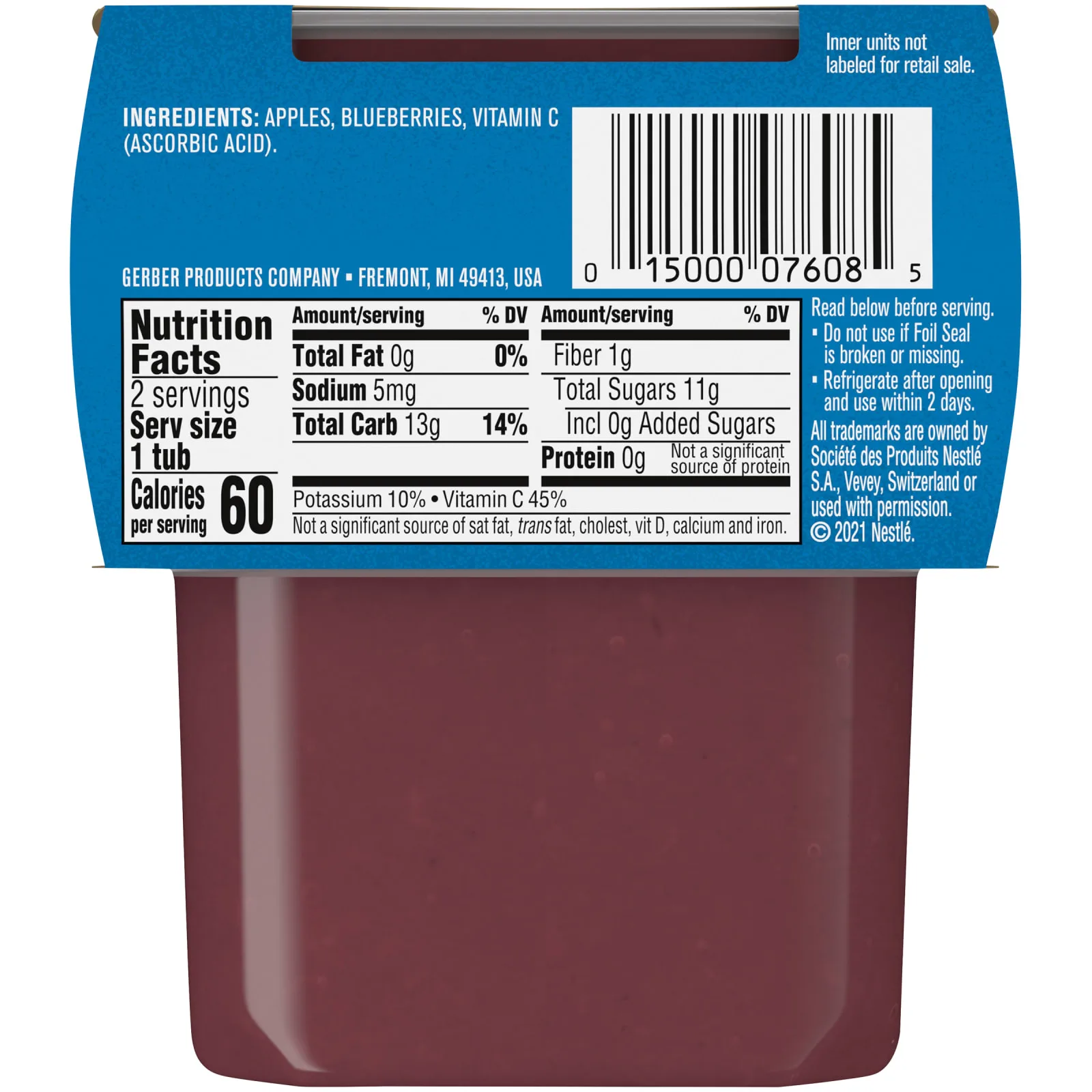 Gerber, Яблоко и голубика, 2nd Foods, 2 пакетика по 113 г (4 унции)