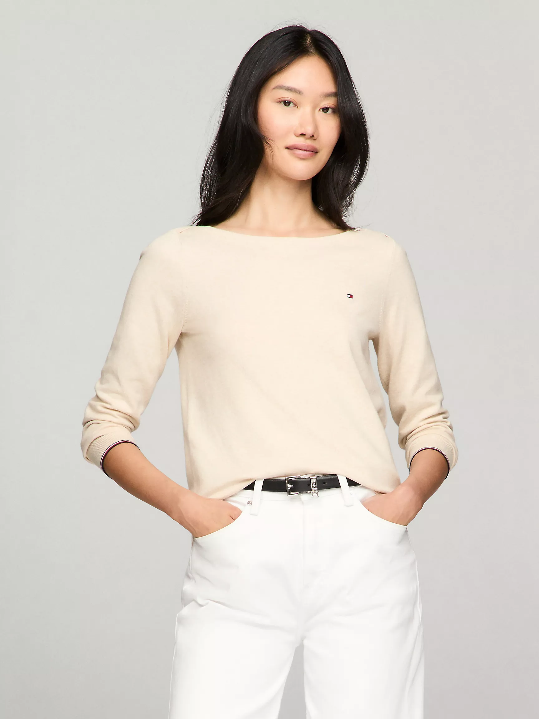 Женский свитер Tommy Hilfiger, Однотонный свитер с вырезом "лодочка"