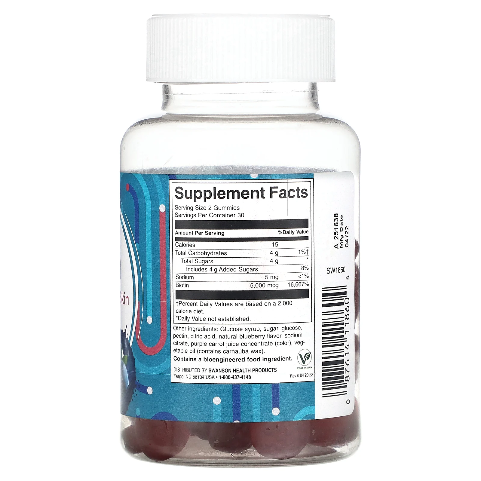 Swanson, Биотин, голубика, 60 жевательных таблеток
