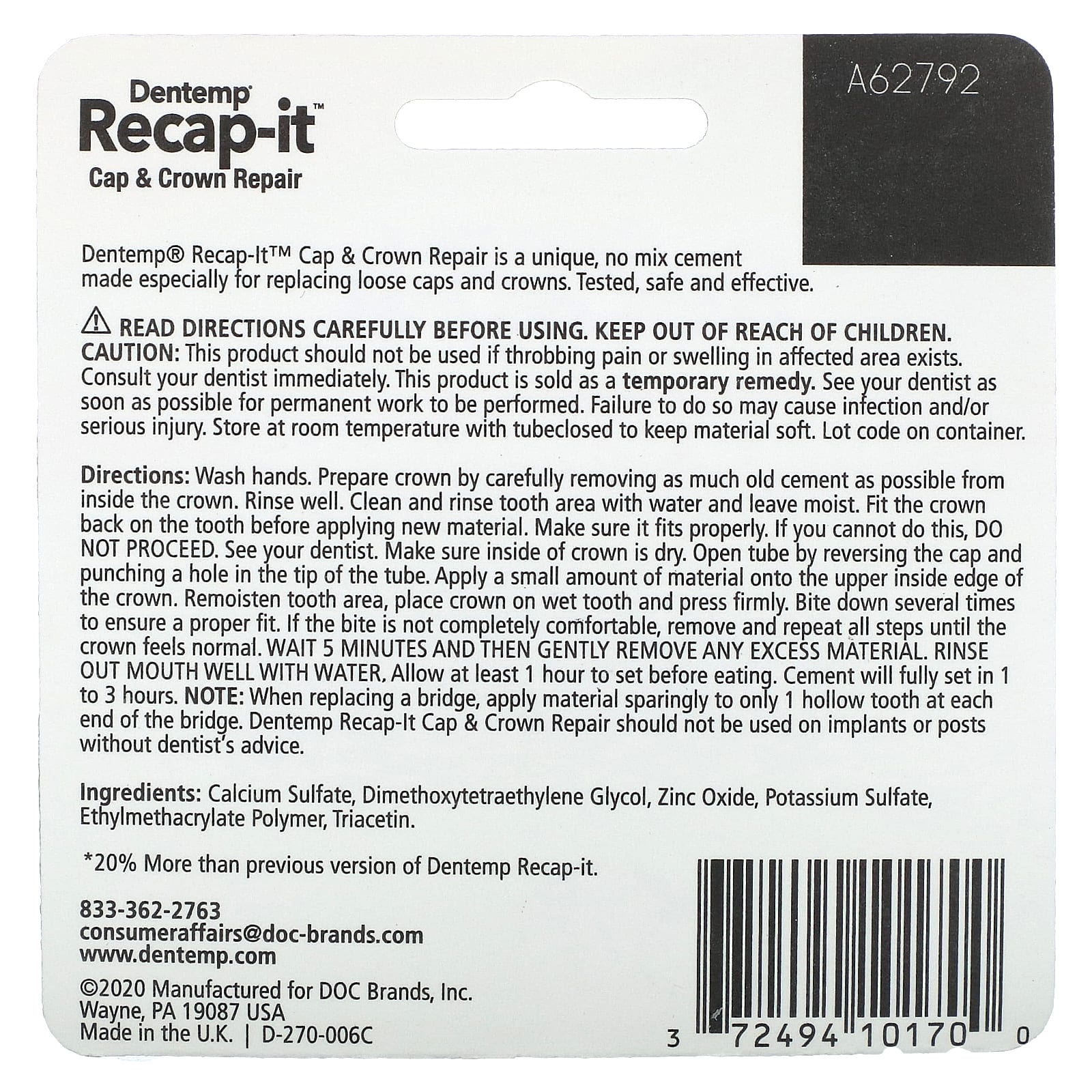 Dentemp, Recap-It, Cap & Crown Repair, 1,2 г (0,04 унции)