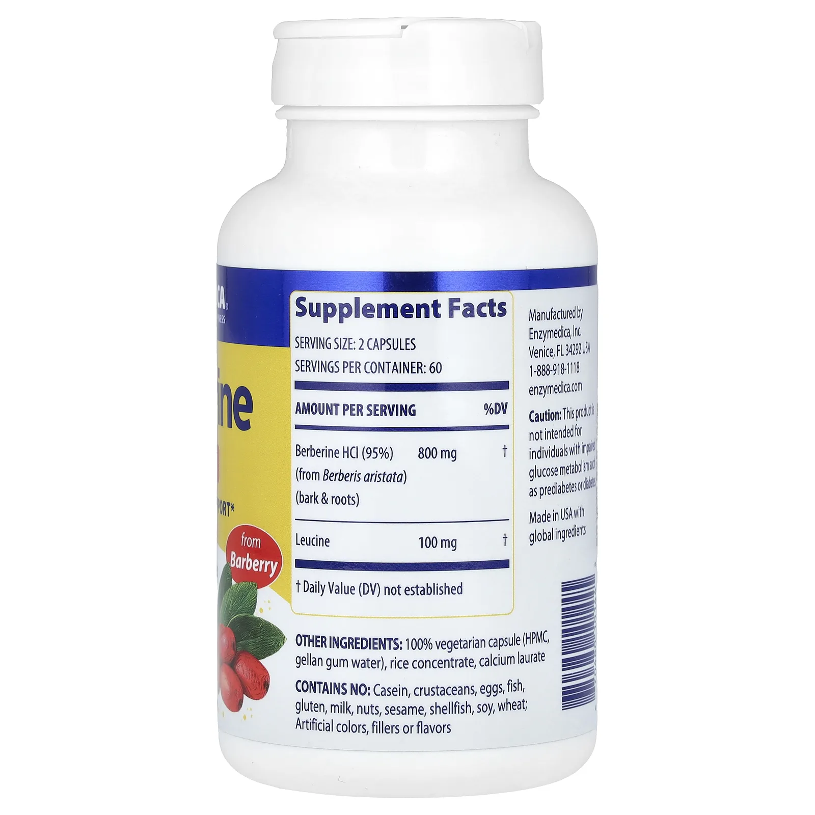 Enzymedica, Берберин, 800 мг, 120 капсул (400 мг на капсулу)