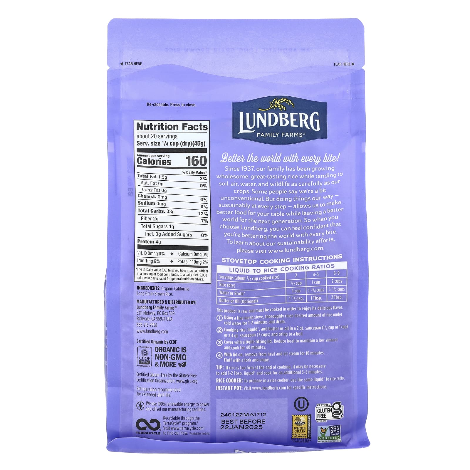 Lundberg, Органический коричневый рис «Калифорния» для гурманов, 907 г (32 унции)
