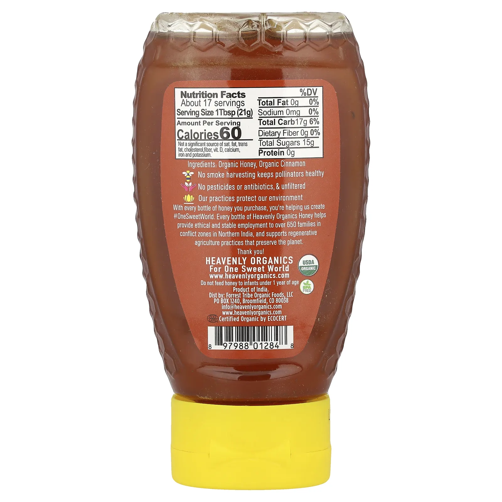 Heavenly Organics, 100% органический мед с корицей, 340 г (12 унций)