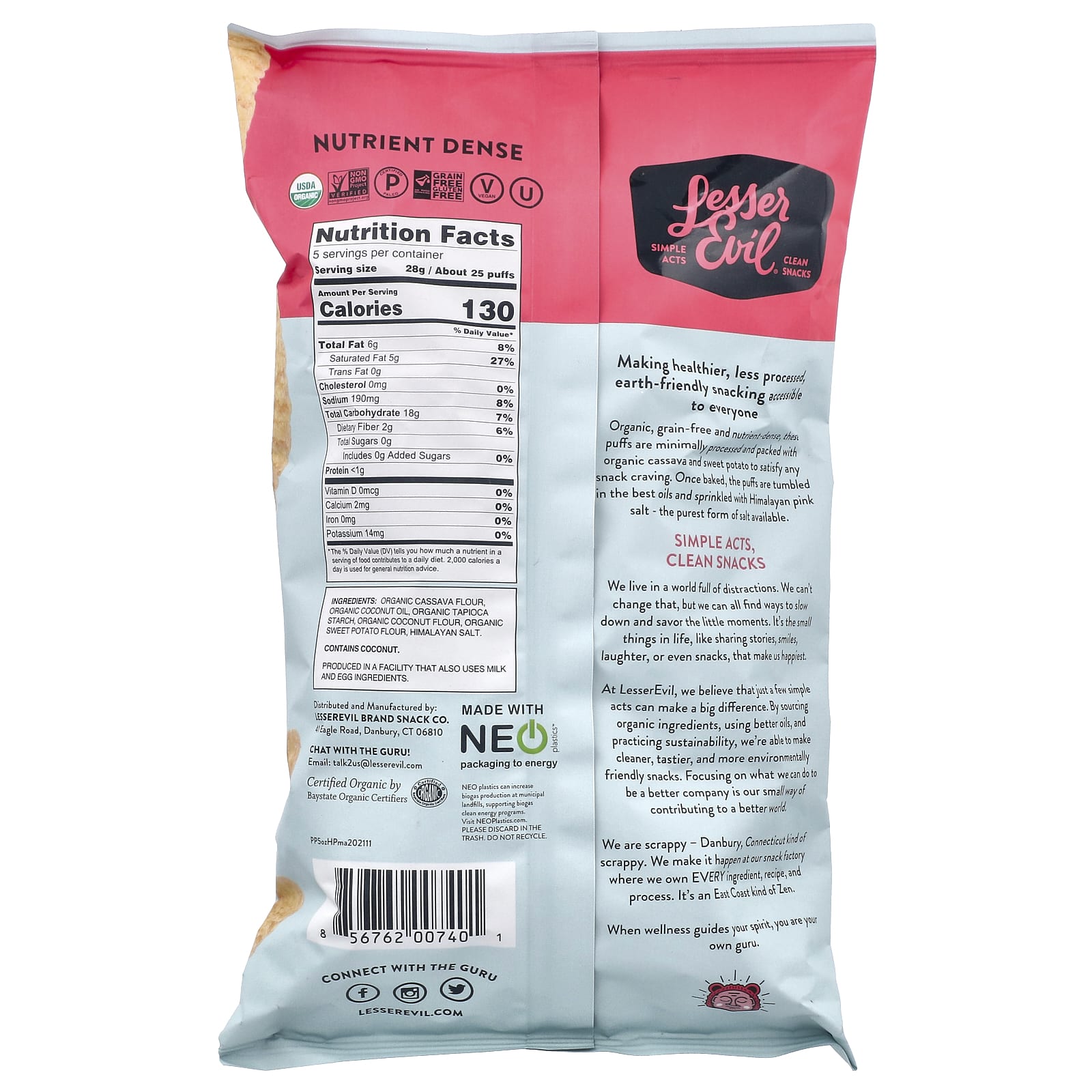 LesserEvil, Paleo Puffs, розовая гималайская соль, 142 г (5 унций)