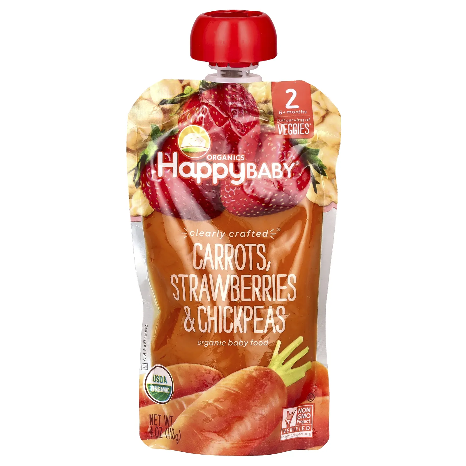 Happy Family Organics, Happy Baby, Органическое детское питание, этап 2, морковь, клубника и нут, 4 унции (113 г)