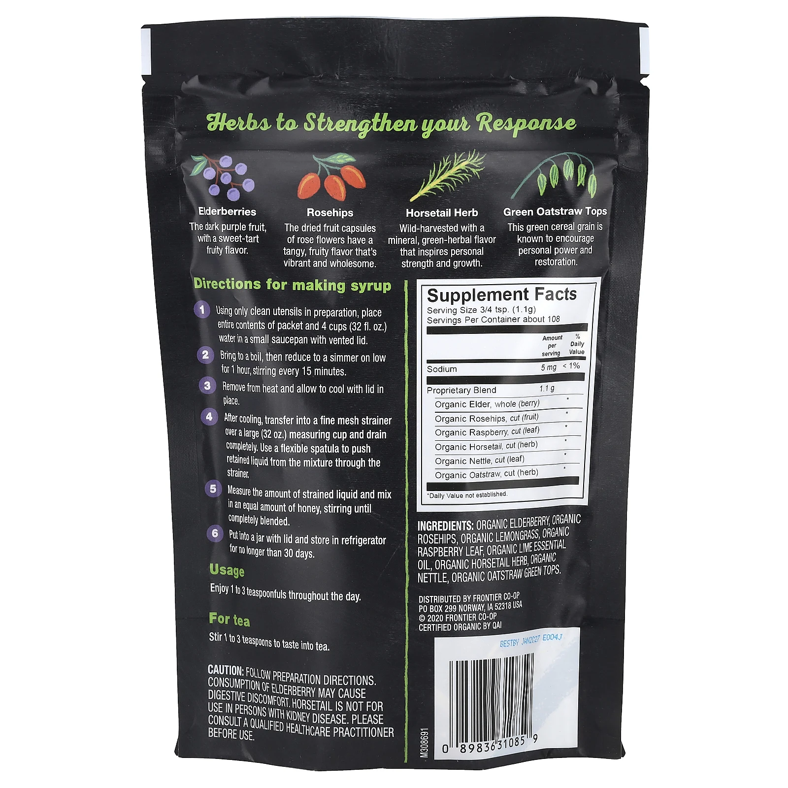 Frontier Co-op, Органическая смесь бузины и трав для приготовления сиропа, смесь для повышения концентрации, 120 г (4,23 унции)