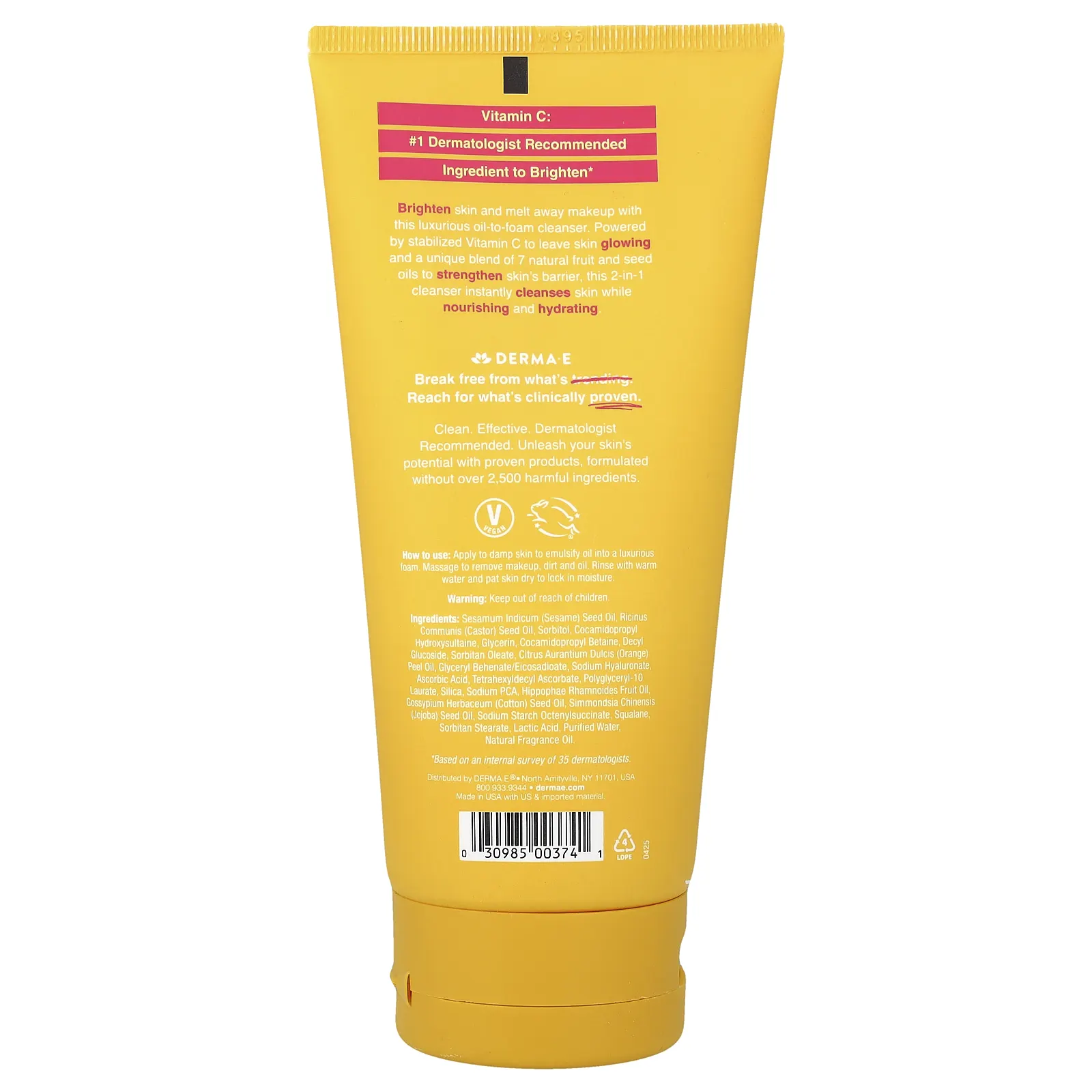 DERMA E, пенка с маслом для умывания с витамином C, 175 мл (6 жидк. унций)